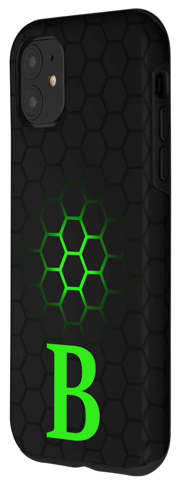 iPhone 11 Lime Green Black Phone Case with Letter B - Green B Initial Protective Cover for Everyday Use and Stylish Look