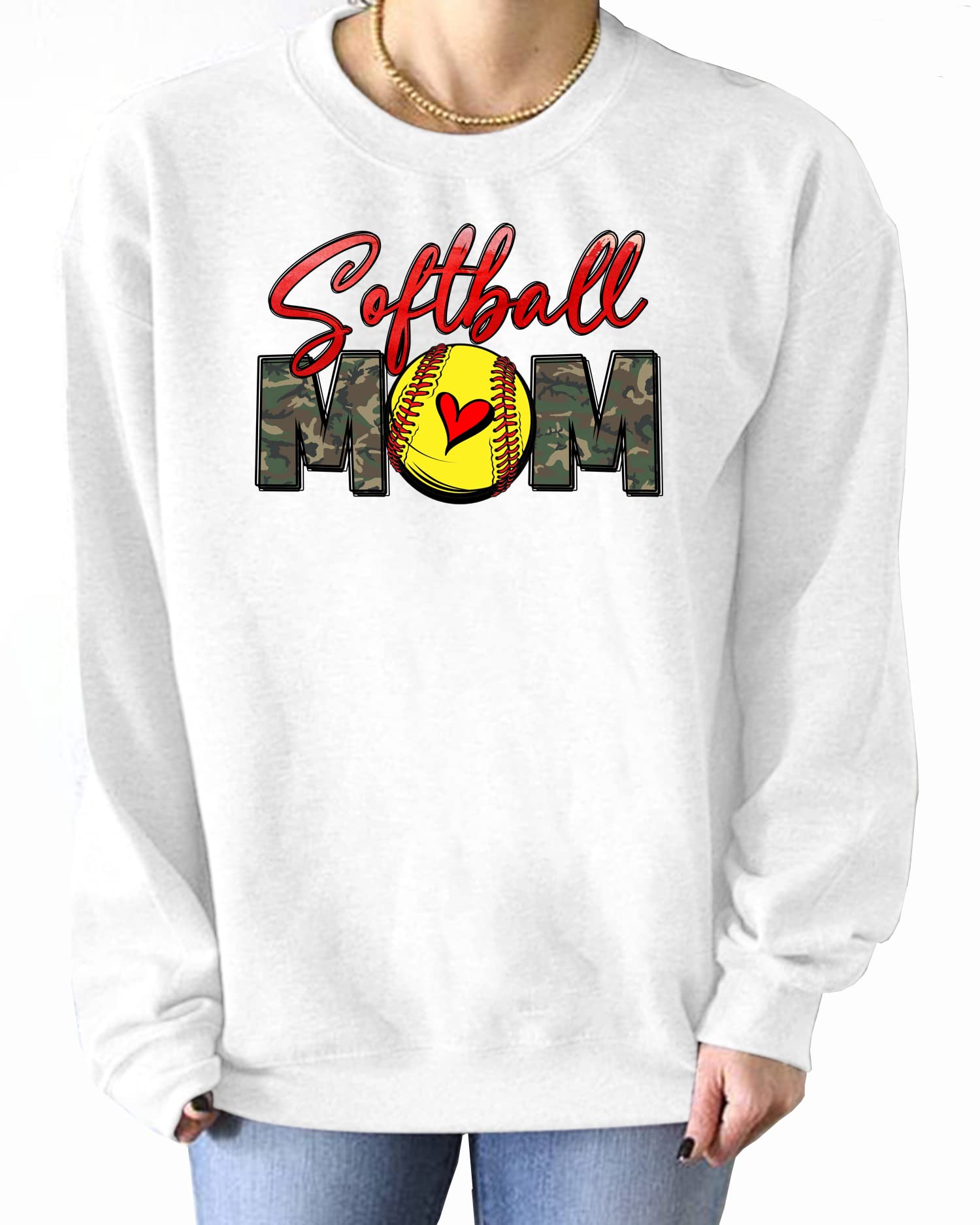 Softball Mom Camo Sweatshirt - Comfortable 5XL White Hoodie for Game Day & Mother's Day | Perfect for Baseball Tournaments, Team Spirit & Casual Wear