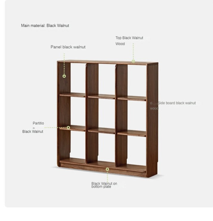 Solid Black Walnut Wood Bookshelf with Free Lattice Combination - Stylish Storage for Home Office, Living Room & Library