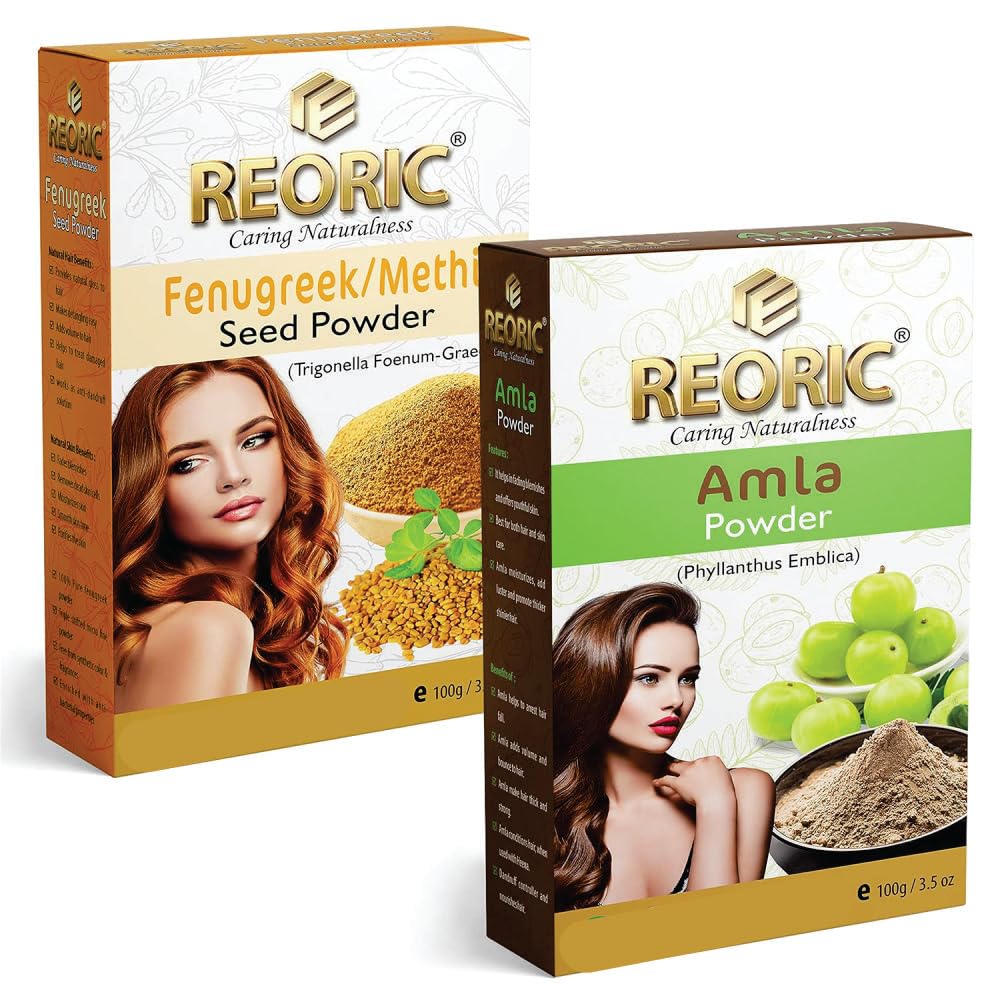 Organic Amla Powder & Fenugreek Powder for Hair Growth - Indian Gooseberry & Methi Seed Powder (200g, Pack of 2) | Natural Hair Care Solution for Thicker, Stronger Hair | DIY Hair Masks & Scalp Treatments