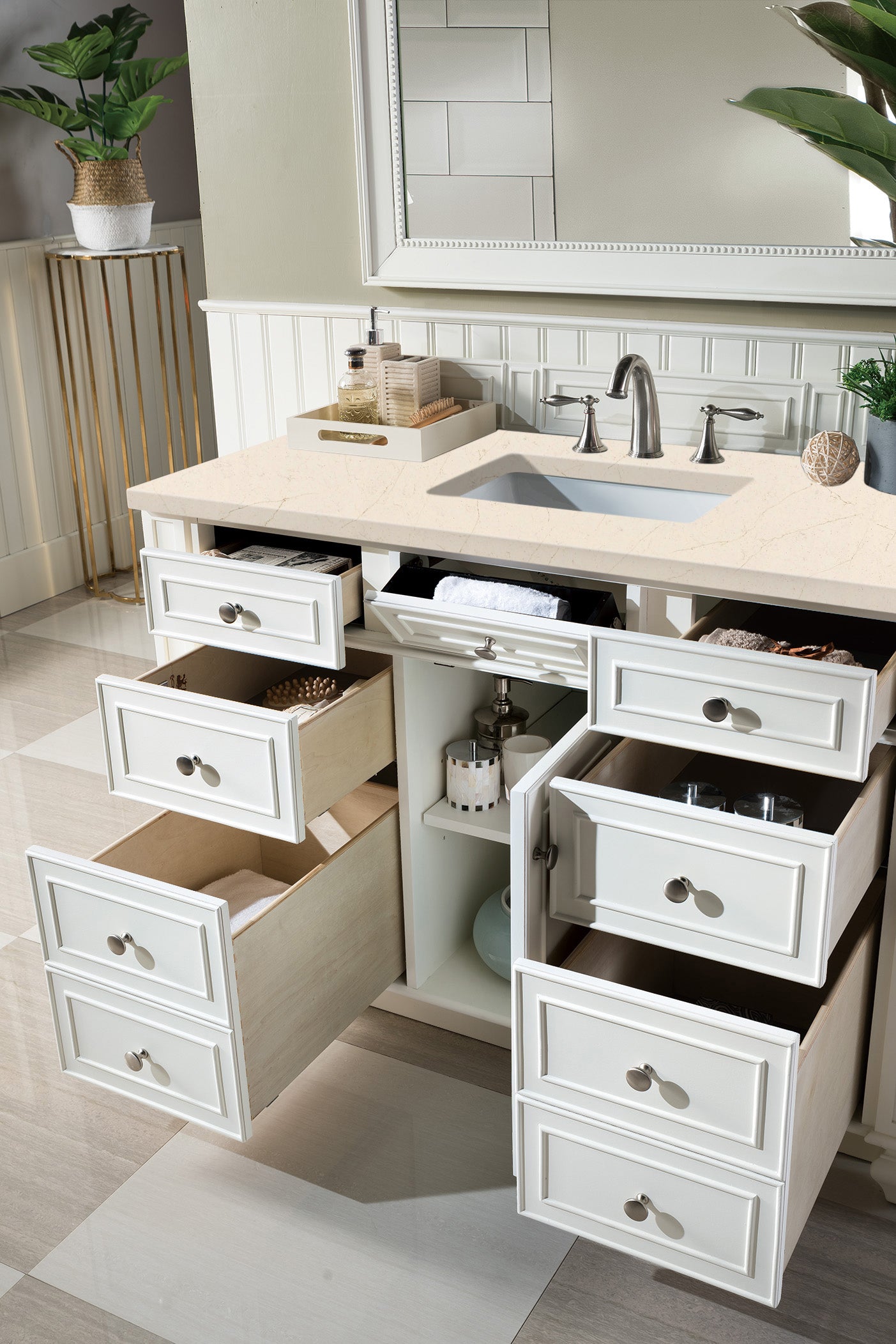 Bristol 48 Inch Single Bathroom Vanity with 3CM Eternal Marfil Quartz Top in Bright White – Perfect for Modern Bathroom Renovations and Small Space Solutions