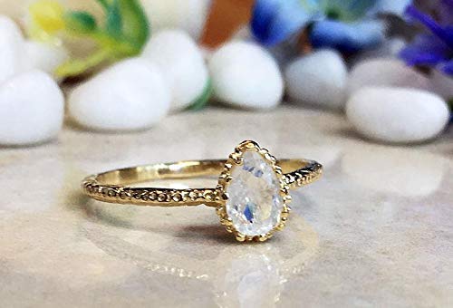 Genuine Moonstone Ring with Rainbow Effect - June Birthstone Jewelry in Gold - Elegant Teardrop Gemstone Ring for Women | Perfect for Weddings, Gifts & Everyday Wear