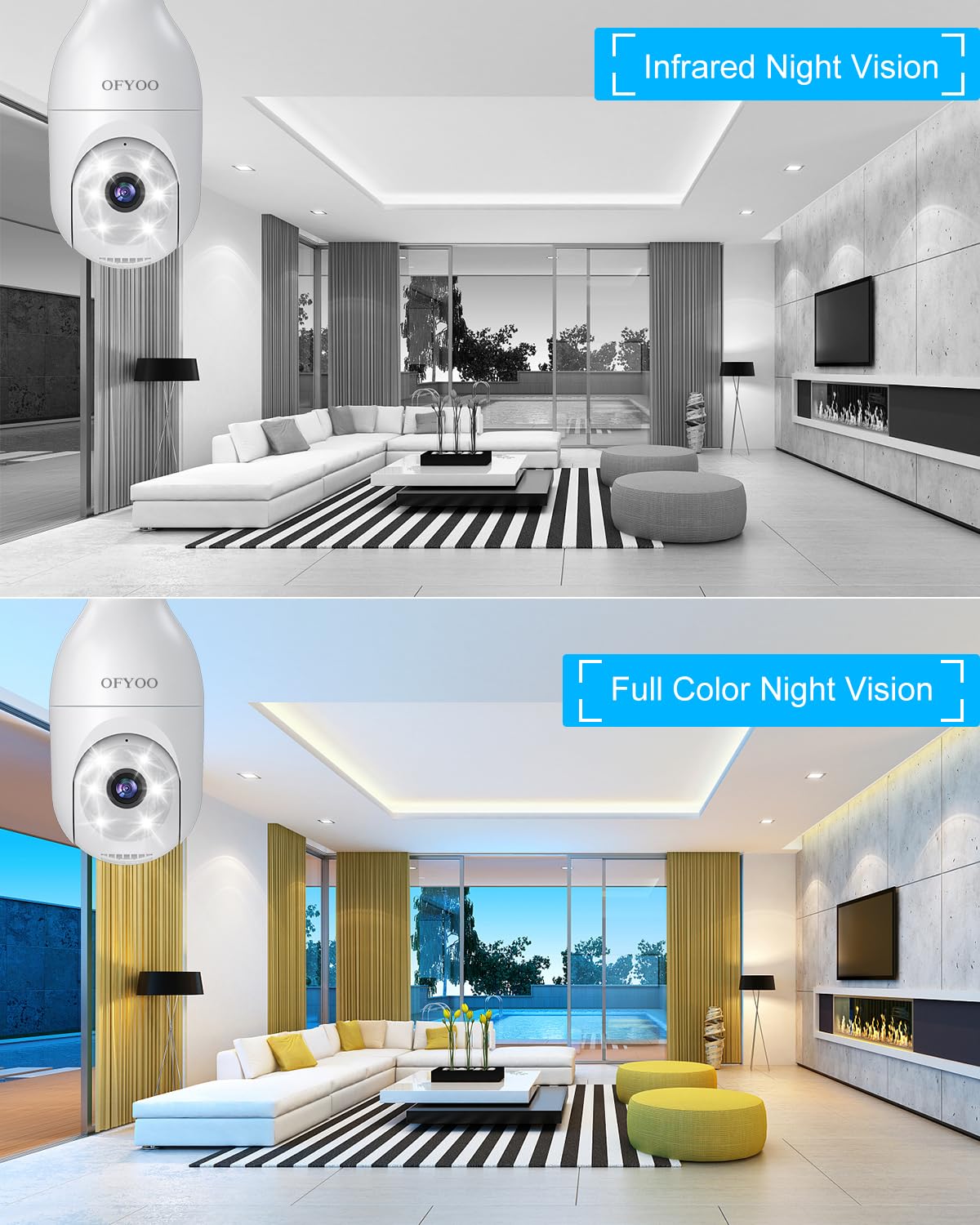 2K Wireless Light Bulb Security Camera - 360° PTZ, Motion Detection, Two-Way Audio, IP65 Waterproof, E27 Socket for Indoor/Outdoor Home Security - Perfect for Porch, Garage & Backyard Monitoring
