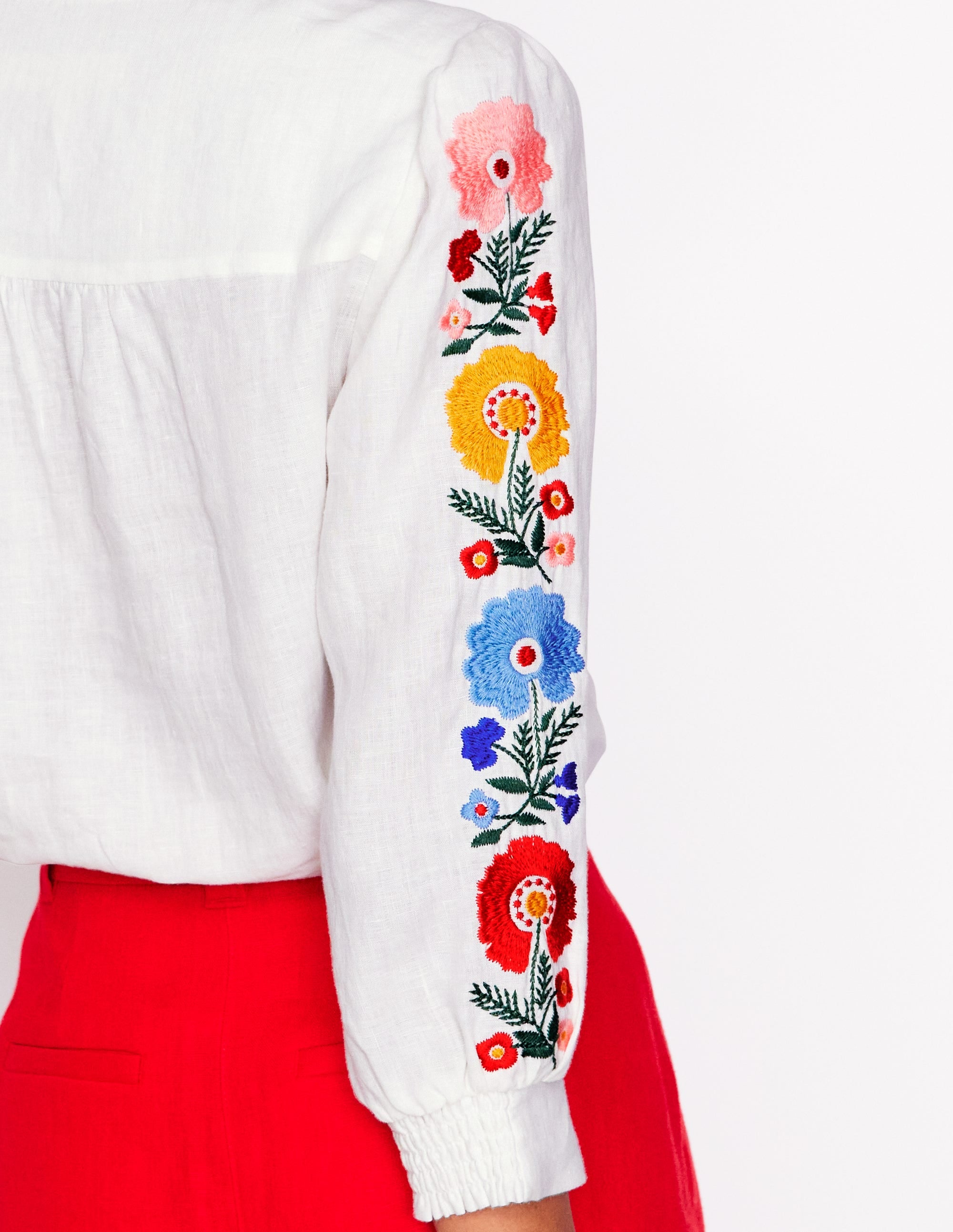 Alicia Women's Linen Blouse White Floral Embroidered Summer Tops - Perfect for Beach Vacation, Boho Chic Outfits & Casual Wear