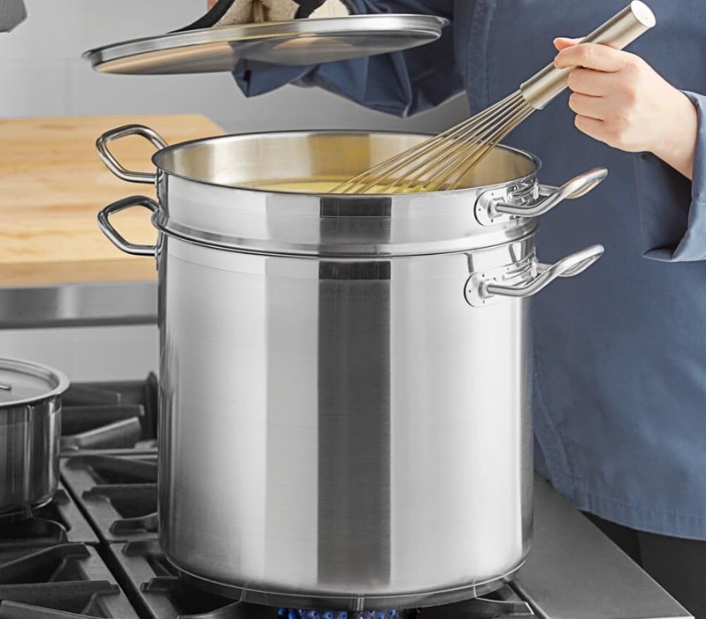 Soro Essentials 20 Quart Stainless Steel Double Boiler Pot with Lid - Professional Steam Melting Stock Pot for Butter, Chocolate, Cheese, Caramel, Fondue & Candy Making - Perfect for Home Kitchens, Bakeries & Restaurants (Ideal for Dessert Sauces, Candy Production & Commercial Food Prep)