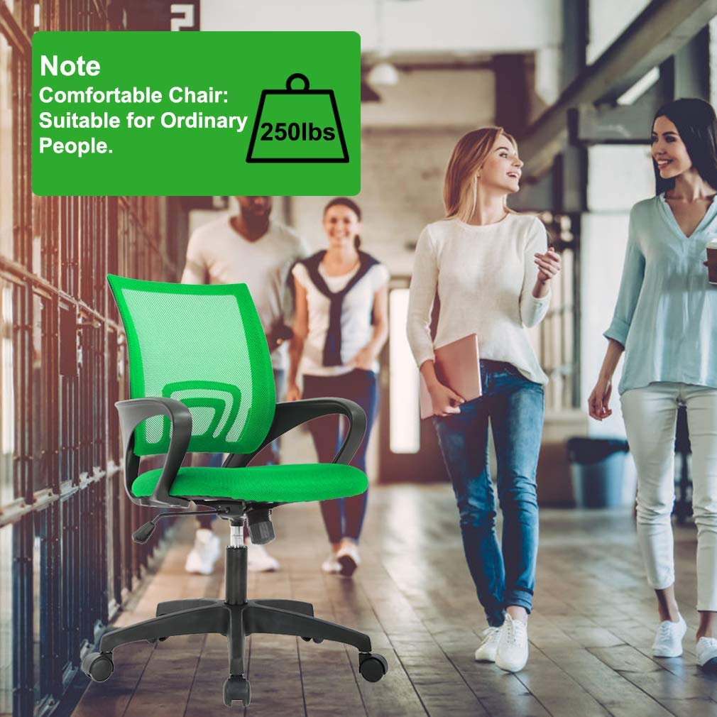 Adjustable Height Ergonomic Office Chair with Lumbar Support - Mesh Mid Back Computer Desk Chair - Rolling Swivel Task Chair for Home & Office (Green) - Perfect for Long Work Hours & Gaming Sessions
