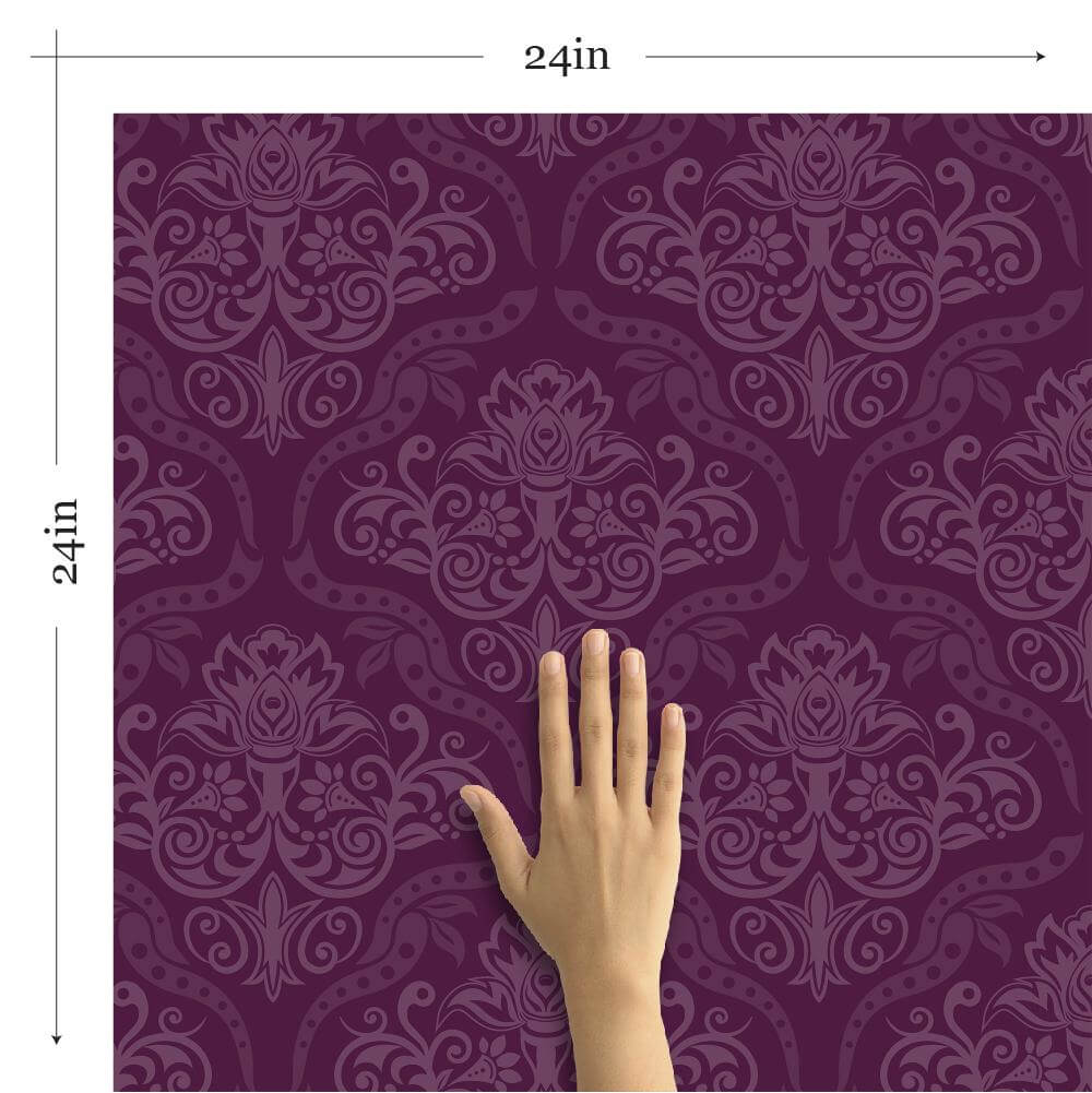 Purple Damask Peel and Stick Removable Wallpaper - Self-Adhesive Decorative Wall Covering for Bedroom, Living Room & Home Office Decor