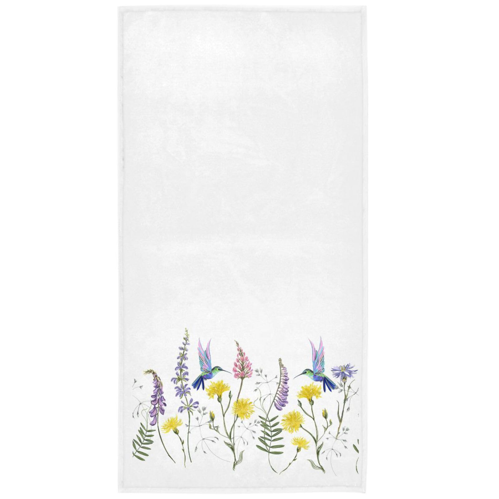 Pfrewn Botanical Floral Hummingbird Hand Towels 16x30 Inch - Spring Summer Bathroom & Kitchen Towels, Soft Guest Dish Towels for Home Decor, Perfect for Bathrooms, Kitchens, and Gifting