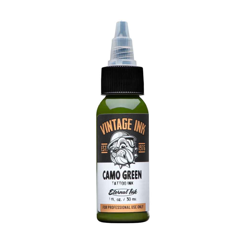 Premium Camo Green Eternal Ink - Long-Lasting, Vibrant Tattoo Ink for Professional Artists & Tattoo Enthusiasts | Perfect for Sleeves, Cover-Ups & Detailed Tattoo Designs