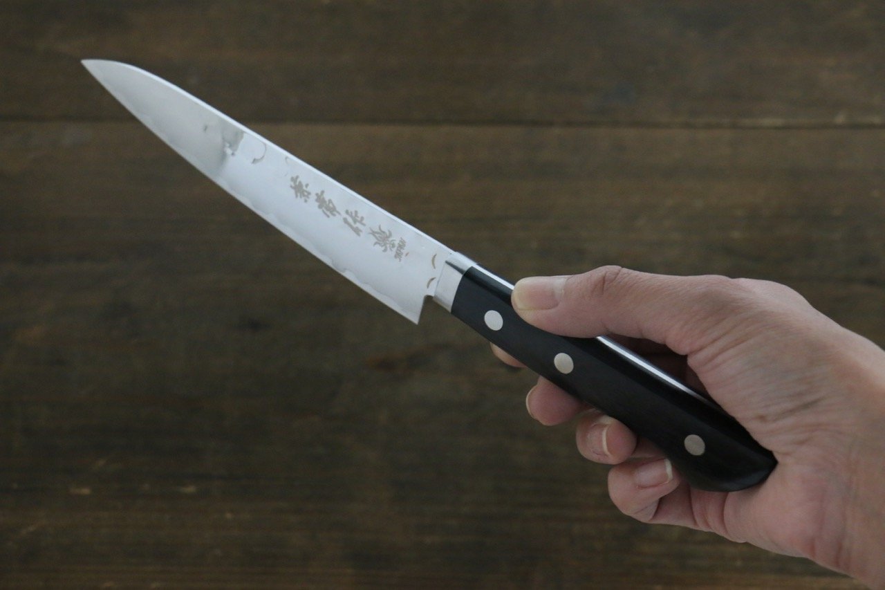 Kanetsune VG1 Hammered Petty Utility Knife 135mm - Japanese Pakkawood Handle - Perfect for Slicing Fruits, Vegetables & Small Kitchen Tasks