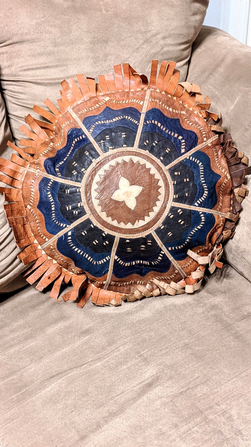 Handmade African Leather Throw Pillow Cover DPARTTP04 - Boho Home Decor, Sofa & Bed Accent - Perfect for Living Room, Bedroom, and Office