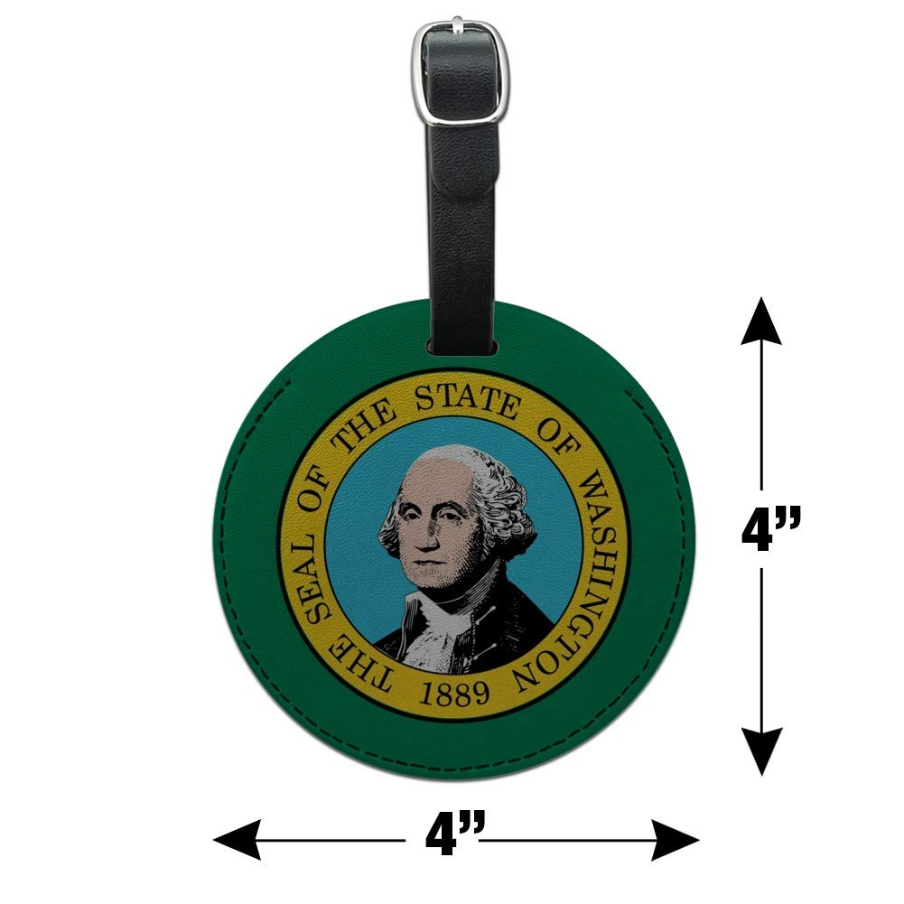 Washington State Flag Round Leather Luggage Tag - Personalized Suitcase ID Tag for Travel, Carry-On Bags & Backpacks | Durable & Stylish Travel Accessory