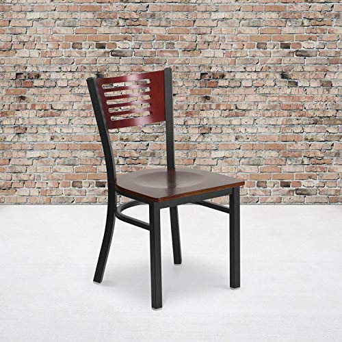 Mahogany Wood Back/Mahogany Wood Seat/Black Metal Frame