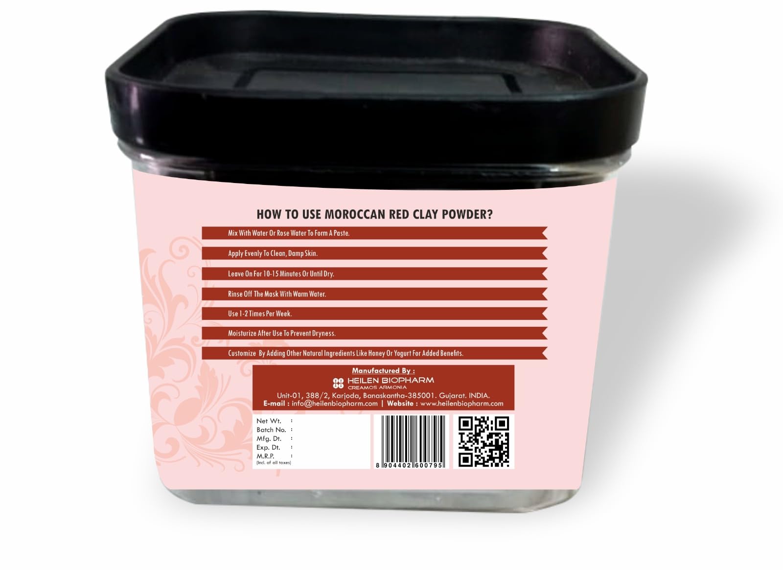 Heilen Biopharm Premium Moroccan Red Clay Powder for Skin Improvement - 100g, Pack of 1 | Natural Face Mask for Acne, Blackheads & Glowing Skin | DIY Skincare & Spa Treatment at Home