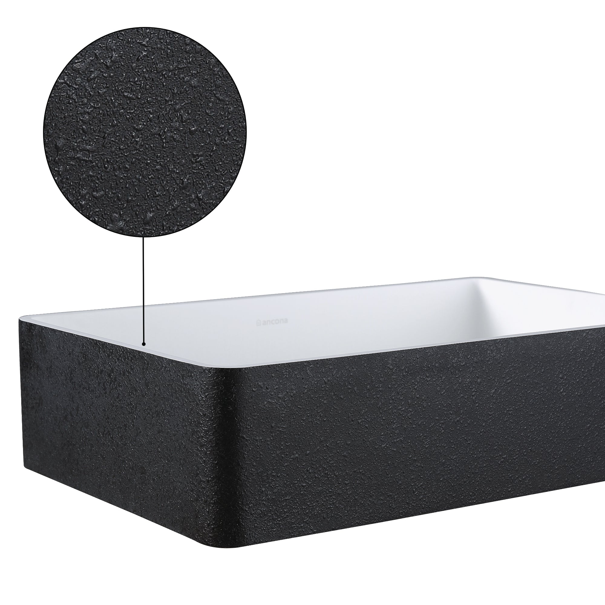 Ancona Holbrook Pure Stone Rectangular Bathroom Vessel Sink - Black & White - Modern Vanity Sink for Bathroom Remodel, Powder Room, or Luxury Master Bath
