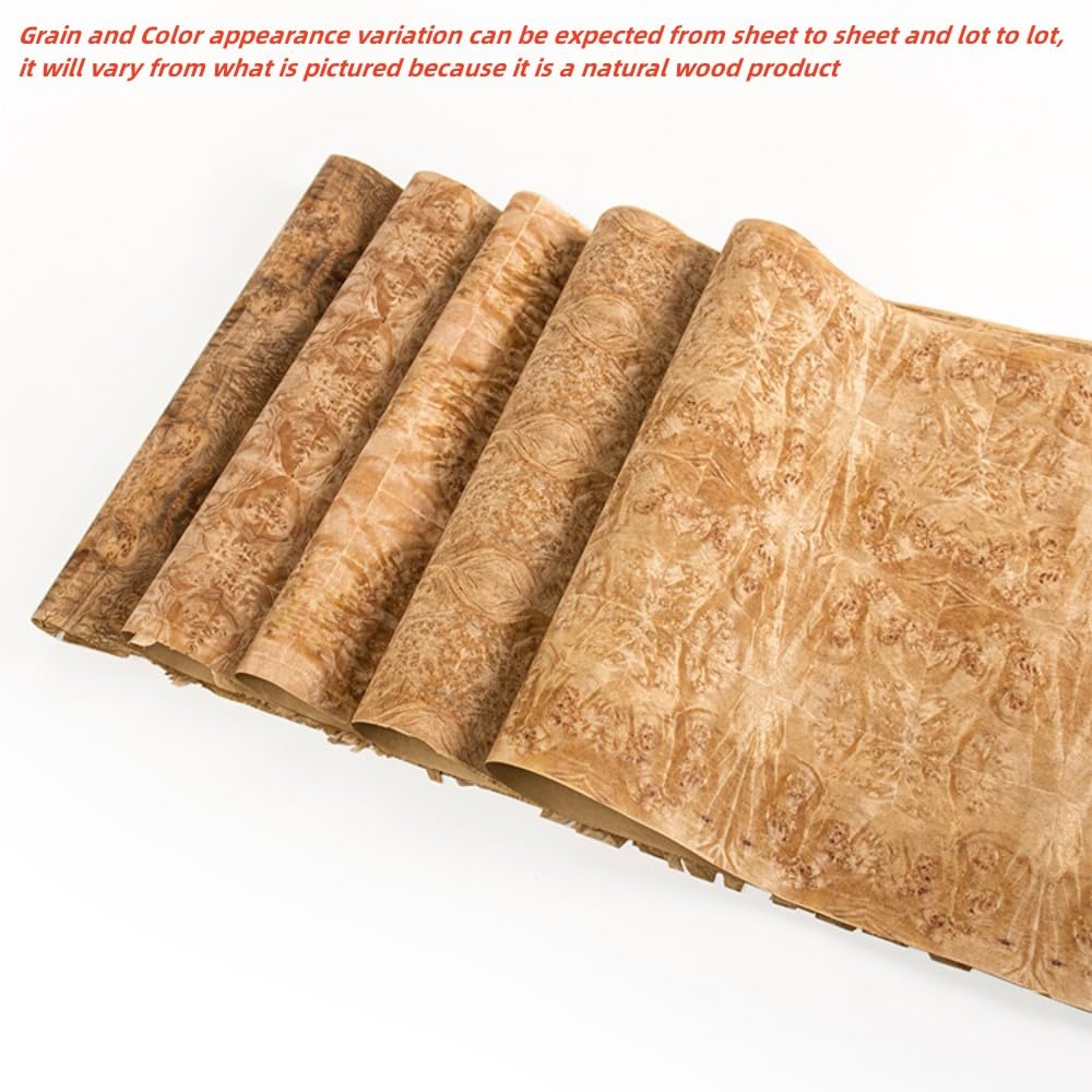 Premium AAA Grade Natural Burma Golden Camphor Burl Wood Veneer Sheet (60x250cm) - High-Quality Furniture Restoration Material for Tables, Cabinets, Doors - Perfect for Home, Hotel & Kitchen Renovation Projects