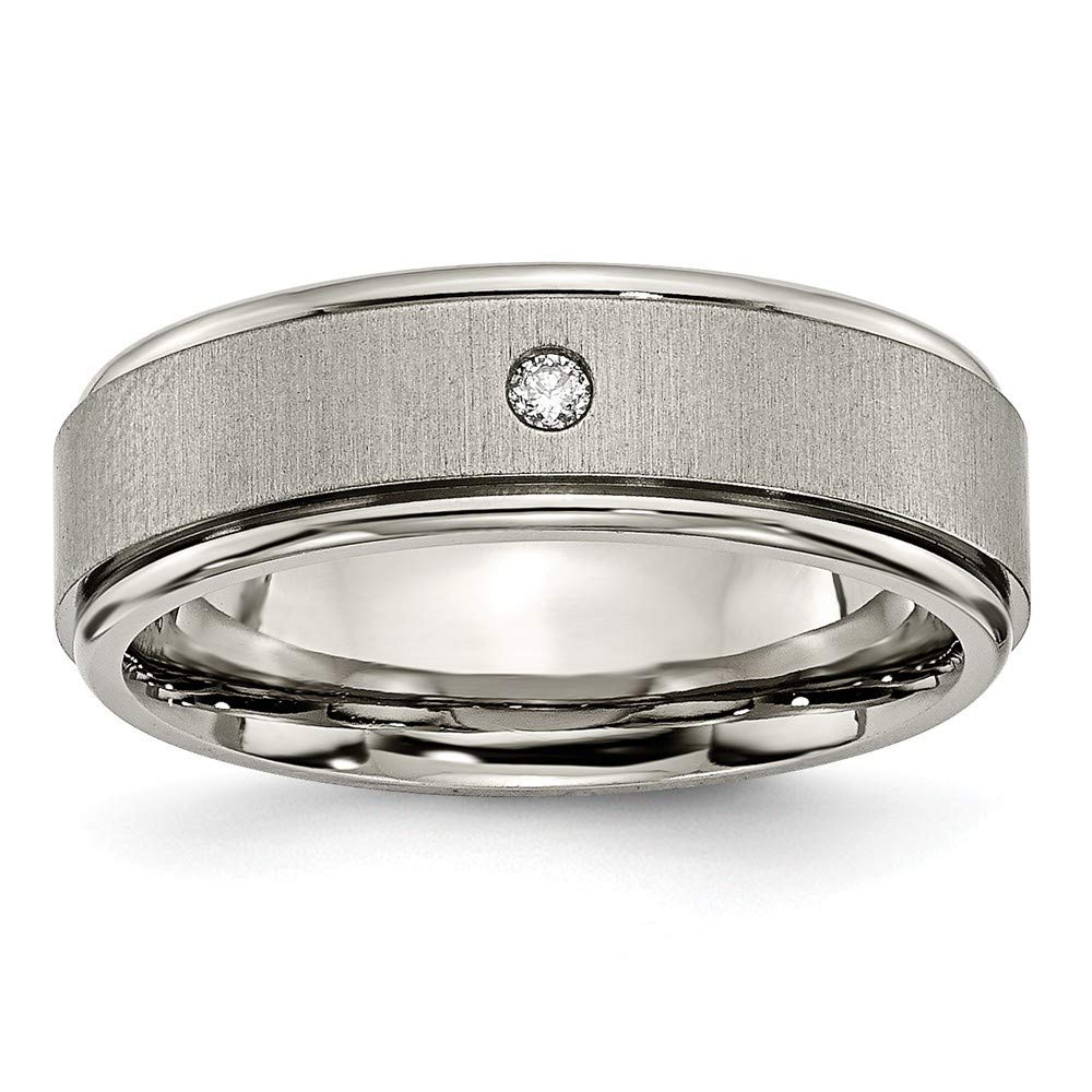 7mm Titanium Engravable Brushed & Polished 0.05ct Diamond Rounded Edge Wedding Band Ring - Size 9 Jewelry Gift for Women, Anniversary, Engagement, Promise Ring - Perfect for Everyday Wear & Special Occasions