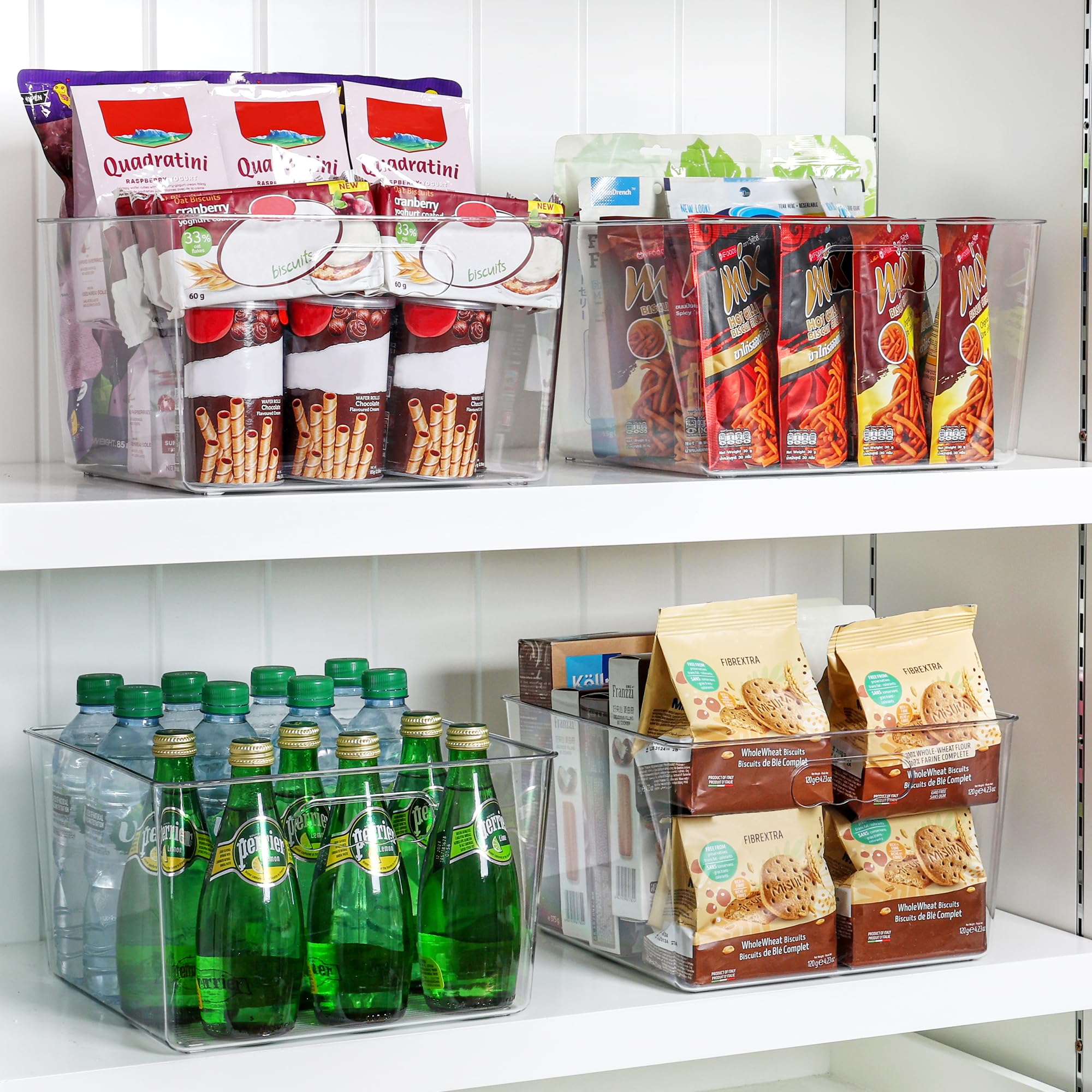 Vtopmart 4 Pack Extra Large Clear Plastic Storage Bins - 11x11 Inch Acrylic Organizer Square Containers with Handles for Pantry, Closet, Laundry Room, Kitchen & Bathroom Organization | Perfect for Under Sink Storage, Toy Organization & Home Decluttering