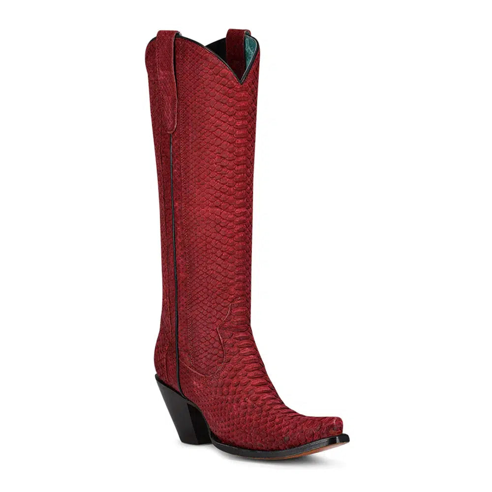 **Women's Red Western Cowgirl Python Tall Boots A4194 - Stylish Rodeo & Country Fashion for Cowgirls**    *Use Scenarios: Perfect for rodeos, country dancing, horseback riding, and western-themed events.*