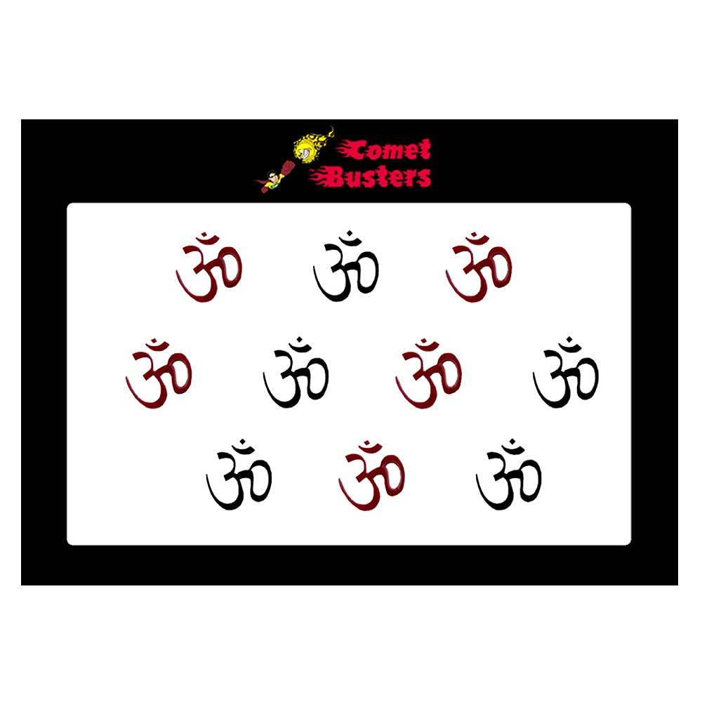 Comet Busters Om Black & Red Bindi (9mm) - Traditional Indian Forehead Decoration for Festivals, Weddings & Cultural Events