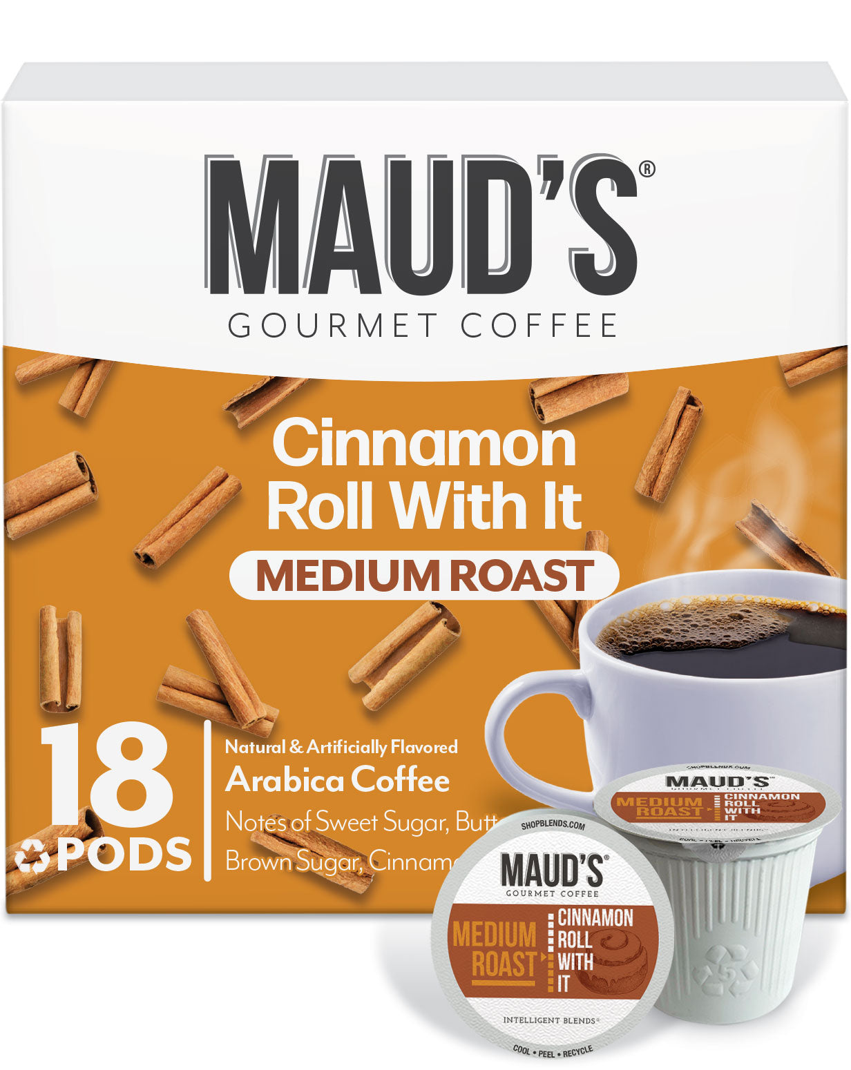 Maud's Cinnamon Roll Flavored Coffee Pods - Single Serve K-Cup Compatible for Keurig Brewers - Perfect for Breakfast, Office & Cozy Home Coffee Moments