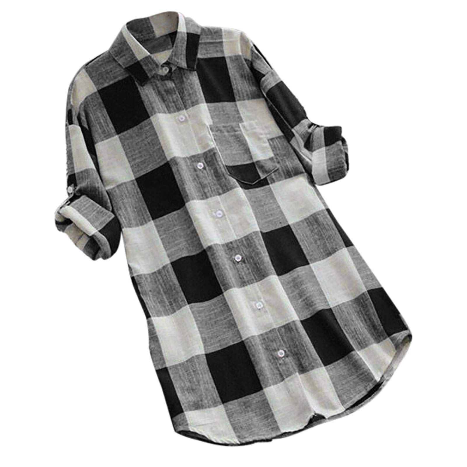 Women's Summer Blouses - Lattice Print Long Sleeve Button Down Casual T-Shirt Top (Black, XL) | Perfect for Office Wear, Beach Cover-Up & Everyday Fashion