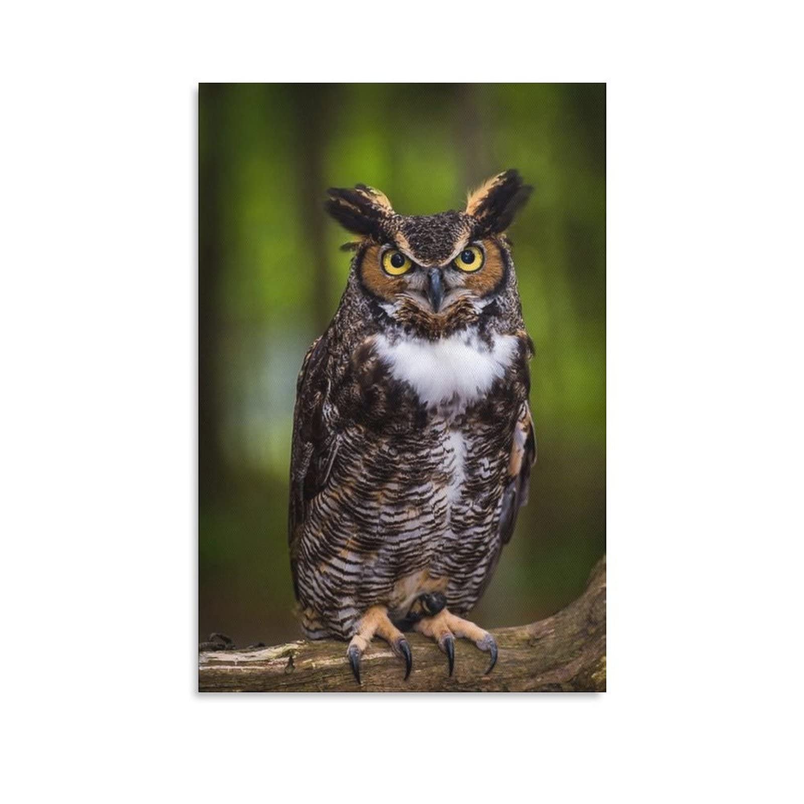 Great Horned Owl Canvas Wall Art - 12x18 Inches (30x45cm) Wildlife Nature Poster for Home & Office Decor - Perfect for Living Room, Bedroom, Office & Gifts - Stunning Landscape Painting for Animal Lovers & Nature Enthusiasts