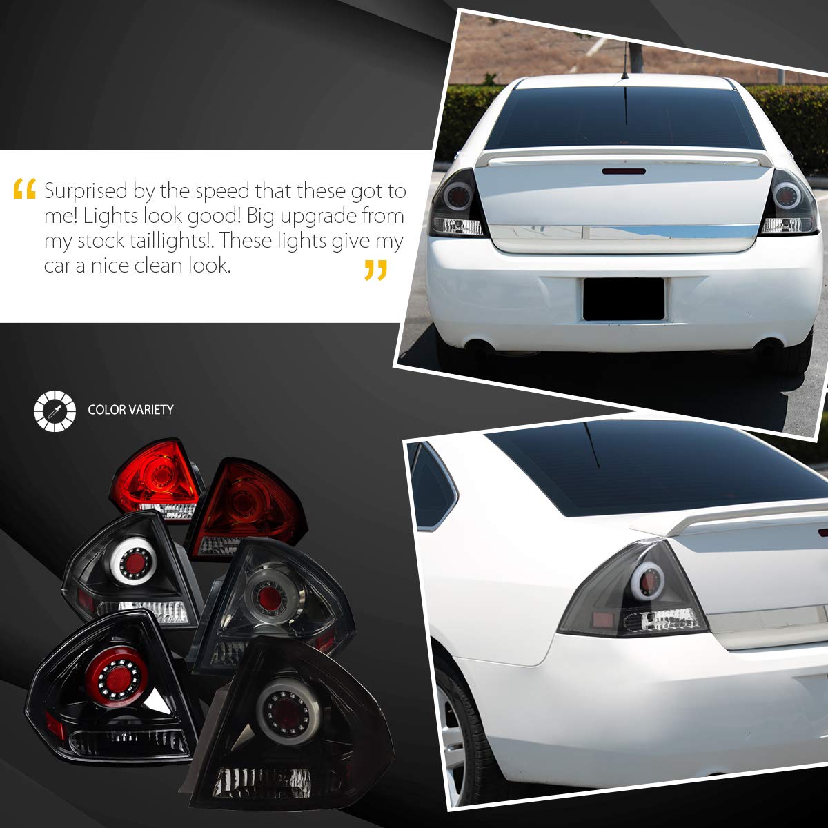 AUTOZENSATION LED Tail Lights Compatible with 2006-2013 Chevy Impala & 2014-2016 Impala Limited - Black LED Bar Design Left & Right Pair Assembly - Upgrade Your Car's Style & Visibility for Night Driving