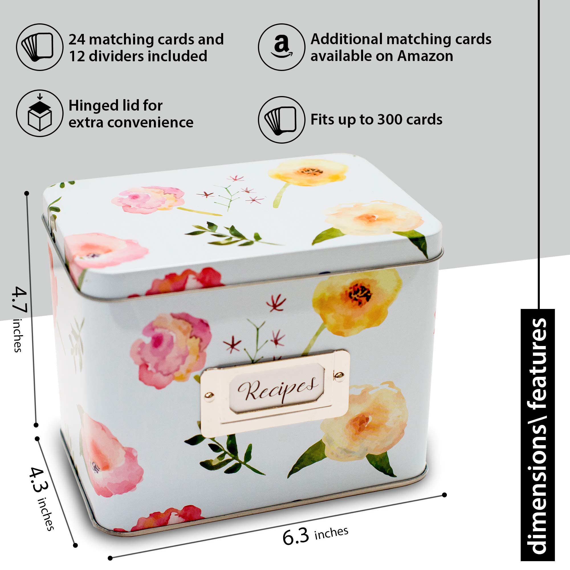 Heart & Berry Recipe Box Set with 24 4x6 Recipe Cards & 12 Dividers - Compatible with Standard 4x6 Index Cards - Perfect for Organizing Family Recipes, Meal Planning & Kitchen Storage