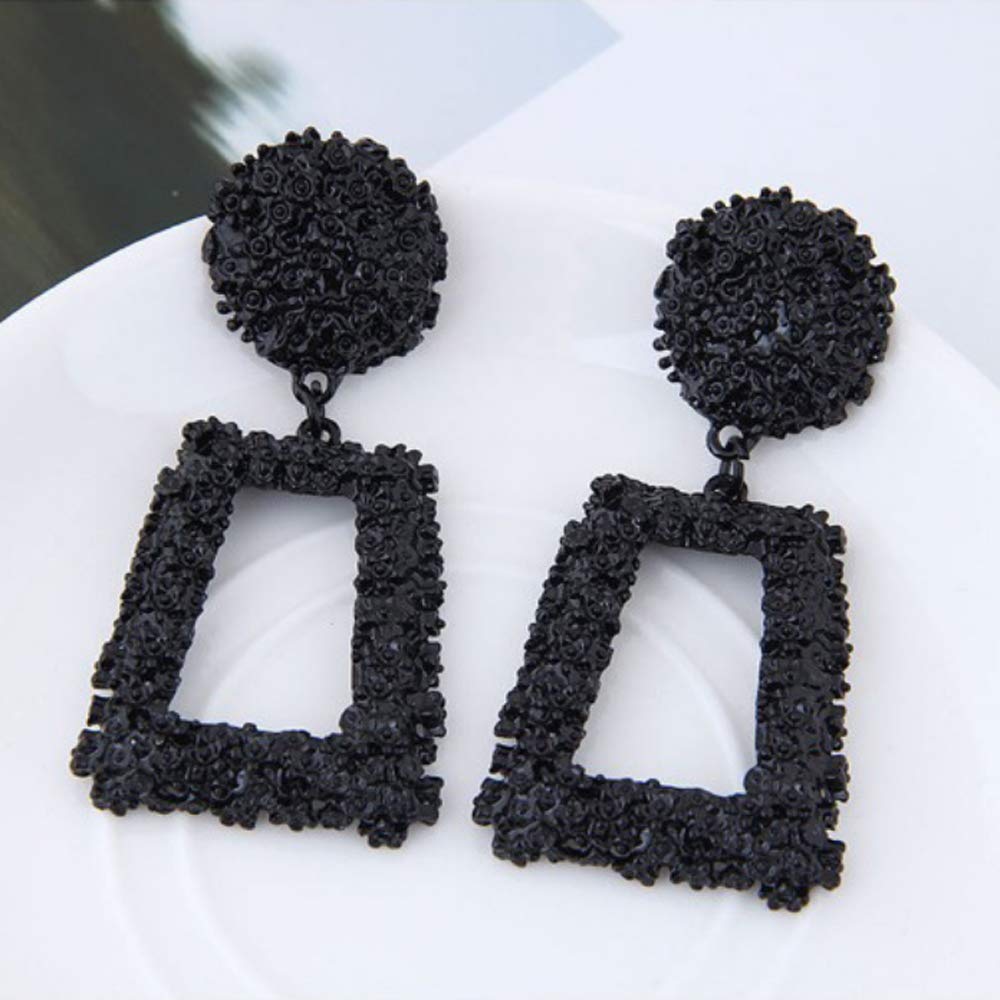 Geometric Hollow Square Dangle Earrings for Women - Large Metal Statement Drop Earrings with Punk Bohemian Textured Design - Perfect for Parties, Date Nights & Boho Fashion Accessories