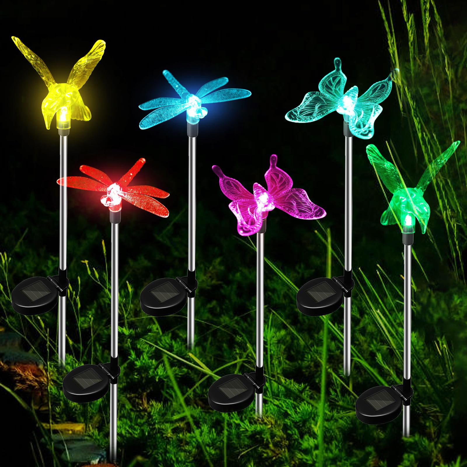 Anordsem Solar Powered Outdoor Garden Stake Lights - Waterproof LED Dragonfly Hummingbird Butterfly Solar Lights for Yard, Patio, Pathway Decor | Perfect for Landscape Lighting, Backyard Ambience, and Evening Garden Illumination