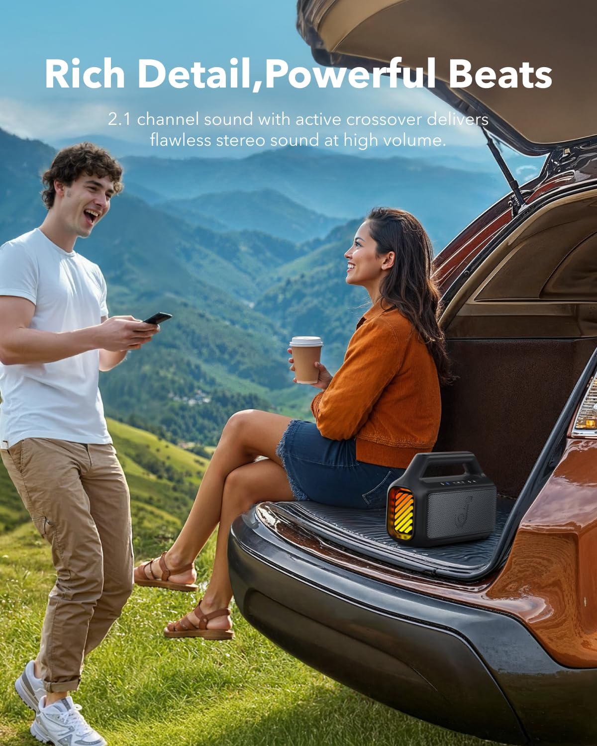 Soundcore Boom 2 By Anker - 80W Powerful Outdoor Bluetooth Speaker with Deep Bass, 24H Playtime, IPX7 Waterproof & Floating Design, RGB Lights, USB-C Charging - Perfect for Camping, Beach Parties, Backyard BBQs, Poolside & Outdoor Adventures