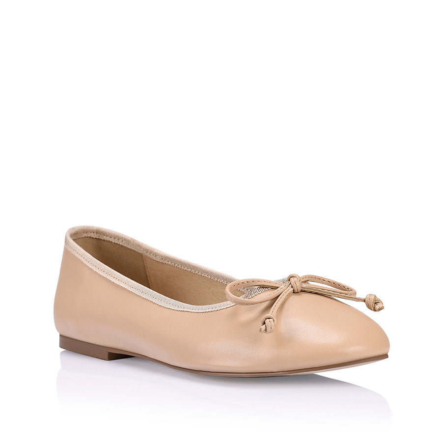 Elegant Ballerina Ballet Flats - Nude Smooth Leather Comfortable Women's Shoes for Work, Party & Daily Wear