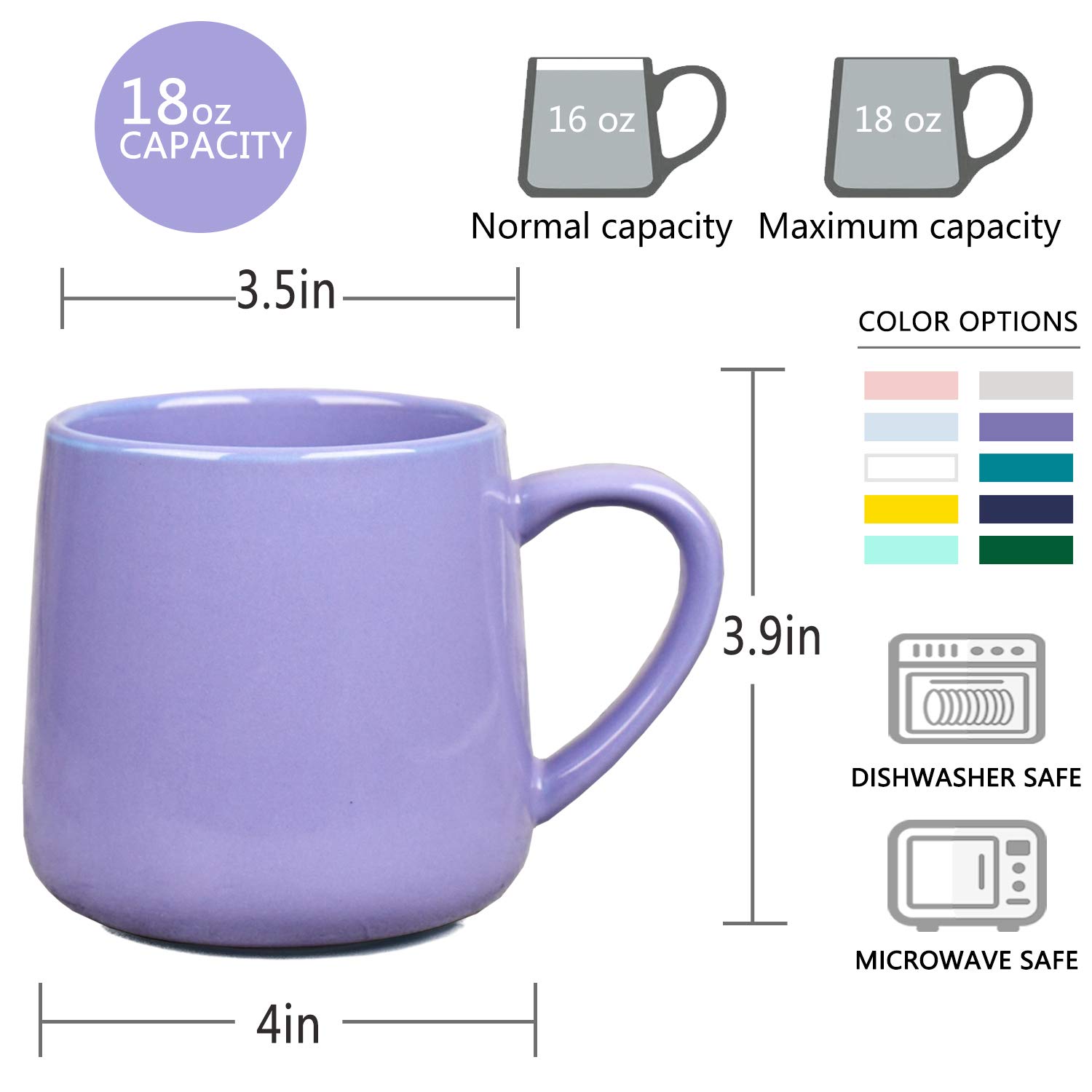 Bosmarlin 18 oz Glossy Ceramic Coffee Mugs Set of 2 - Purple Dishwasher & Microwave Safe Cups for Tea, Coffee, Hot Chocolate - Perfect for Office, Home, or Gift Giving