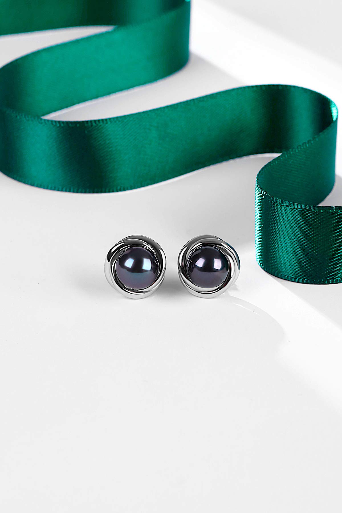 AAA Quality Genuine Tahitian Black Pearl Stud Earrings 8-9mm, 18K Gold Plated 925 Sterling Silver Love Knot Design - Perfect Birthday & Anniversary Jewelry Gifts for Women, Ideal for Weddings, Parties & Special Occasions