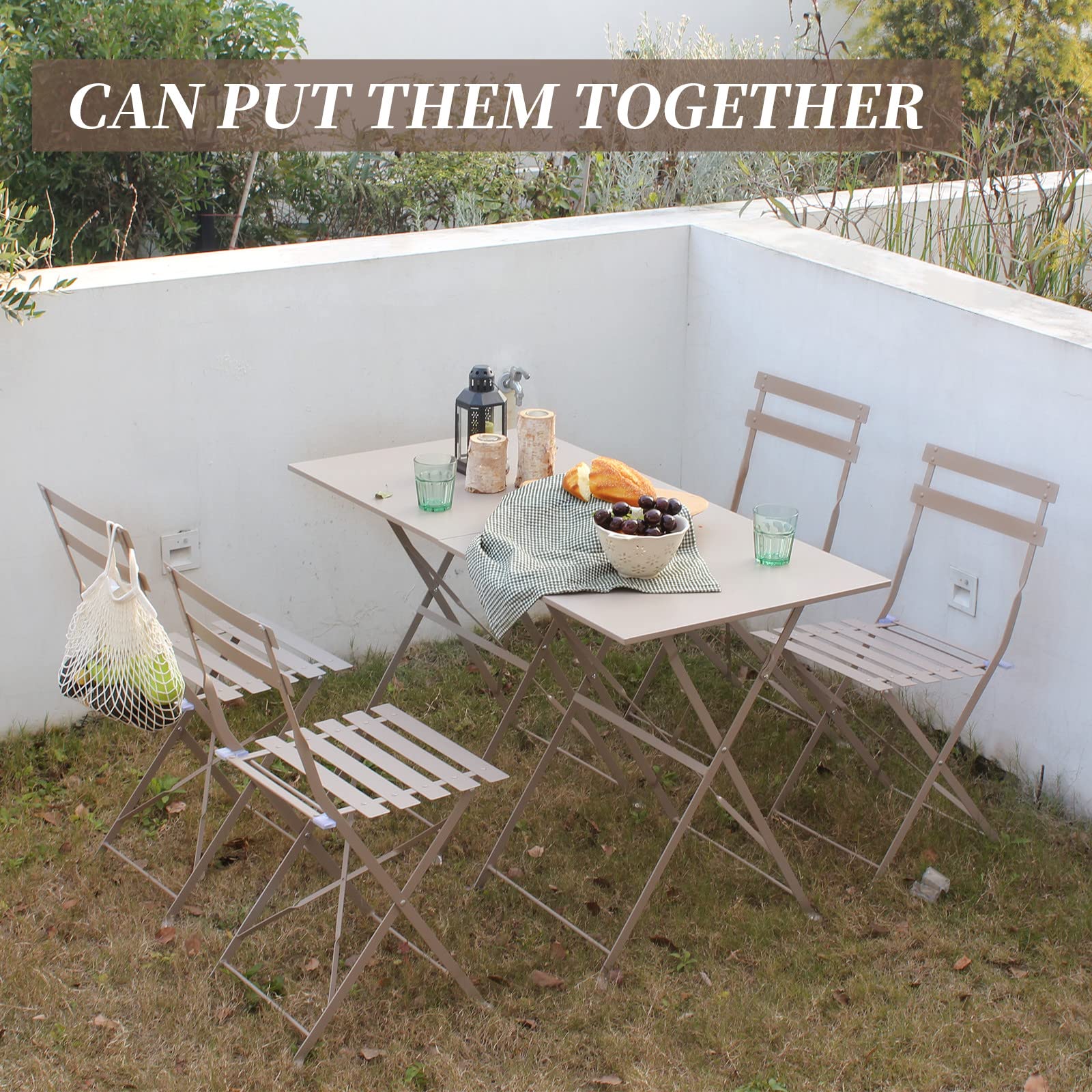 3Pcs Patio Bistro Set - Foldable Outdoor Furniture with 1 Table & 2 Chairs for Patio, Garden, Balcony, Backyard (Taupe) | Perfect for Small Spaces, Outdoor Dining & Relaxing