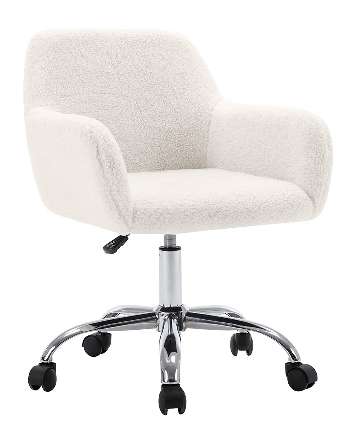 HomVent Swivel Chair with Padded Back & Arms - Upholstered Faux Fur Office Desk Chair, White Vanity Makeup Chair - Perfect for Home Office, Study Room, Living Room & Bedroom