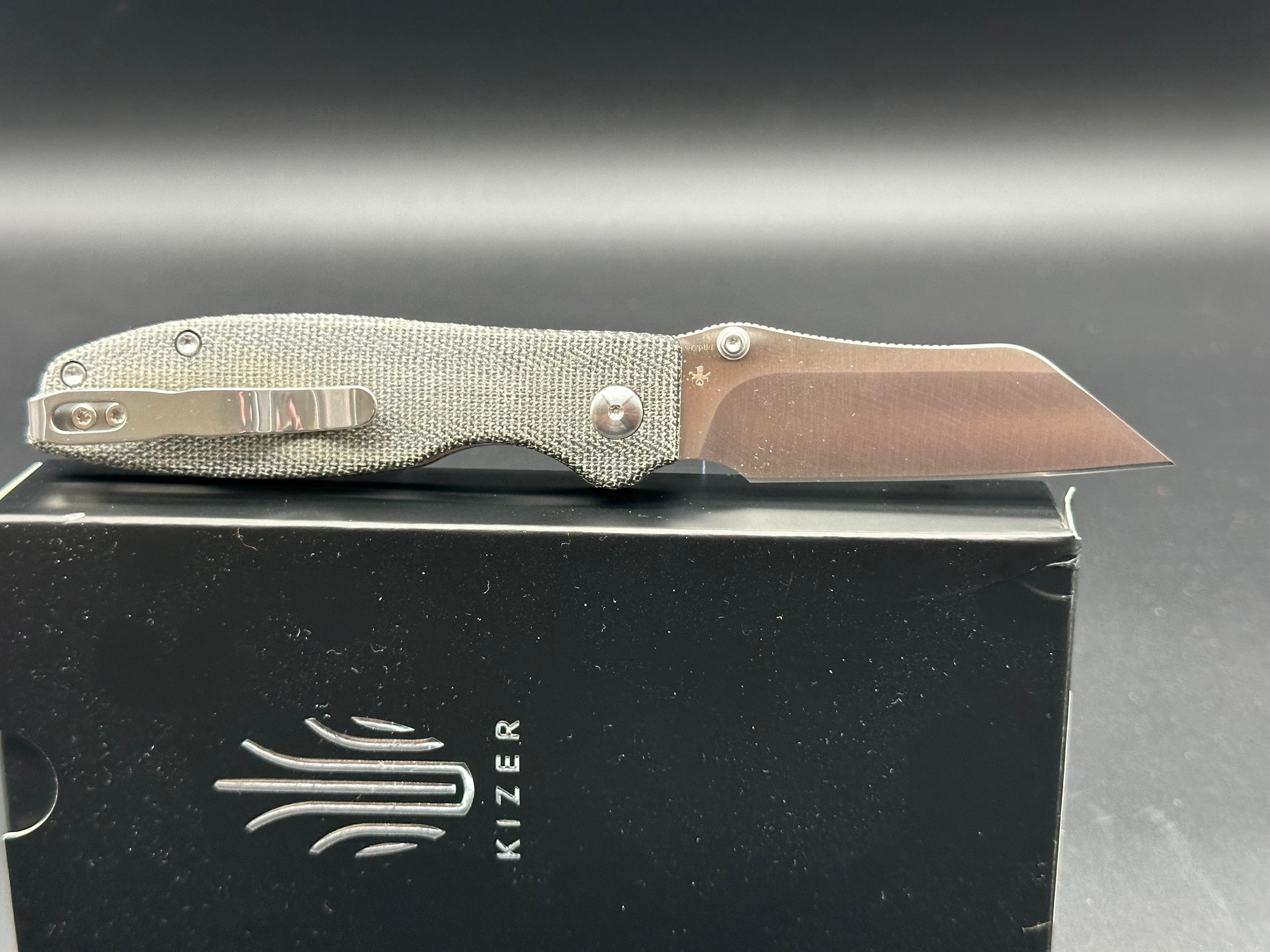 KIZER CRYPTID EDC Pocket Knife - 154CM Stainless Steel Blade, Button Lock, Micarta Handle - Perfect for Camping, Hiking & Everyday Carry