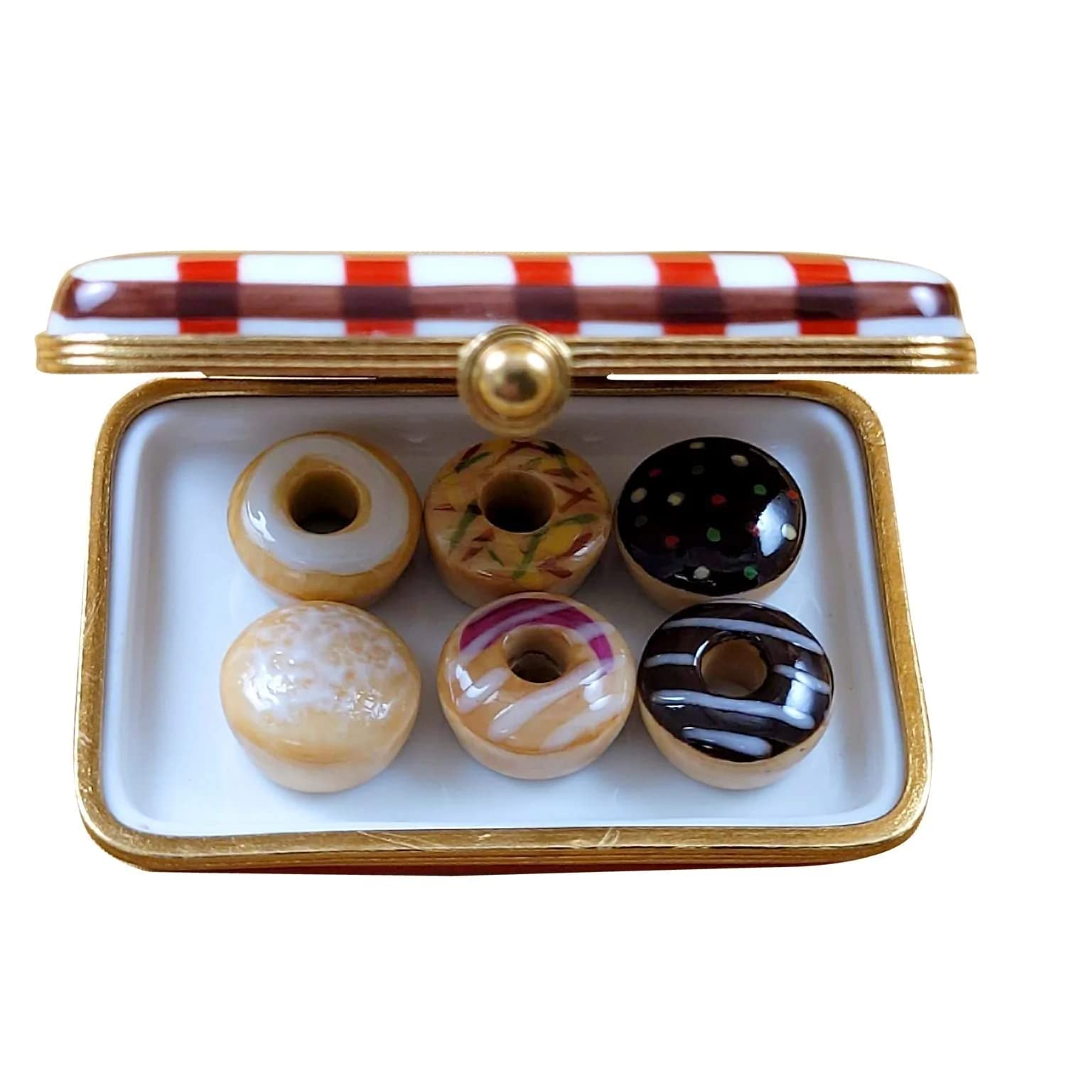 Limoges Donut Box - Hand-Painted Porcelain Collectible with Six Donuts | Perfect for Gift Giving, Home Decor & Donut Lovers
