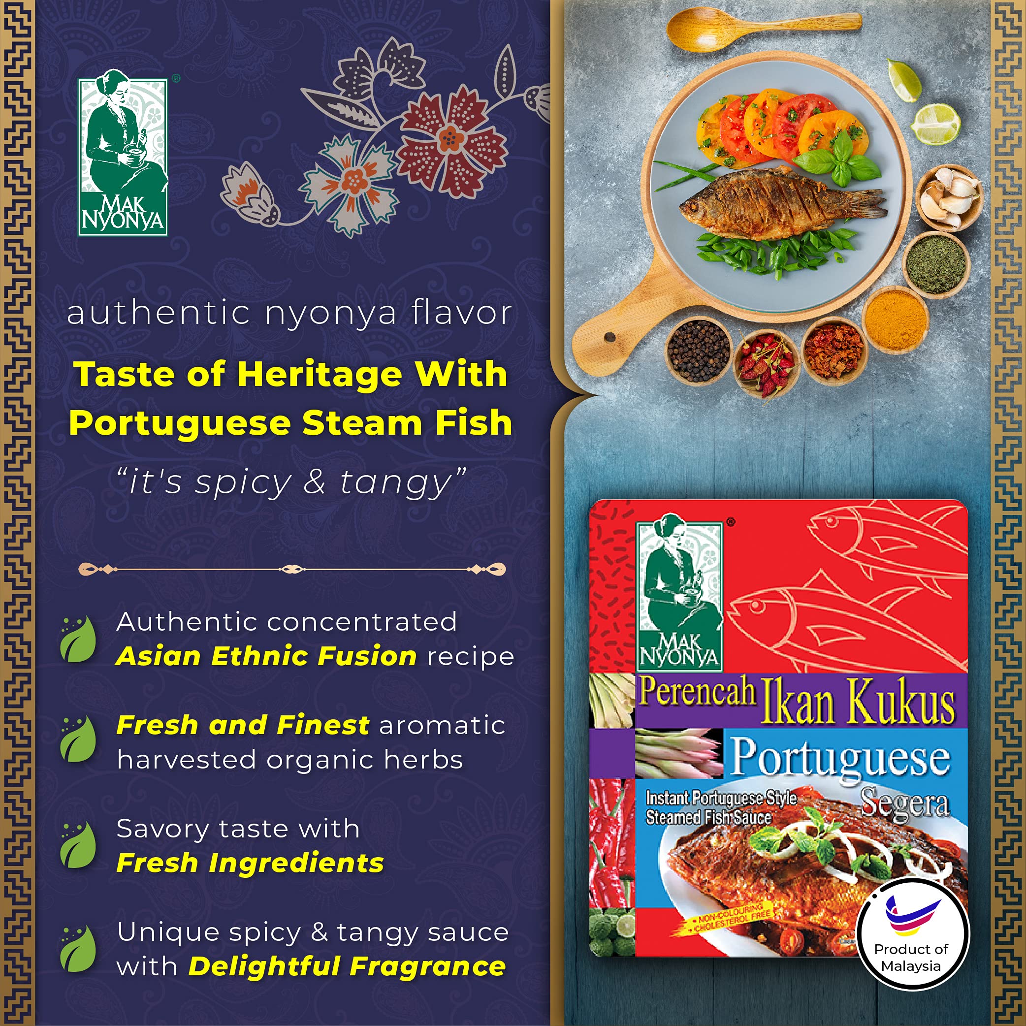 Authentic Mak Nyonya Instant Chicken Rice Sauce X2, Chicken Curry Sauce X2, Portuguese Style Steamed Fish Sauce X1 | Premium Asian Spices & Hot Sauces | Stir Fry & Cooking Sauces | Delicious Asian Food | 7oz Each | Perfect for Home Cooking, Meal Prep & Asian Cuisine Lovers