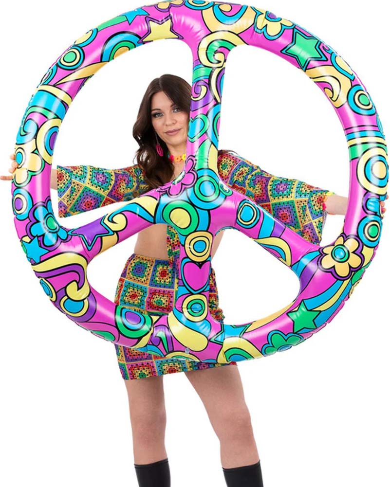 60s Giant Inflatable Peace Sign - 1.32m (4.3ft) Large Outdoor Party Decor for Music Festivals, Pool Floats & Backyard Decorations