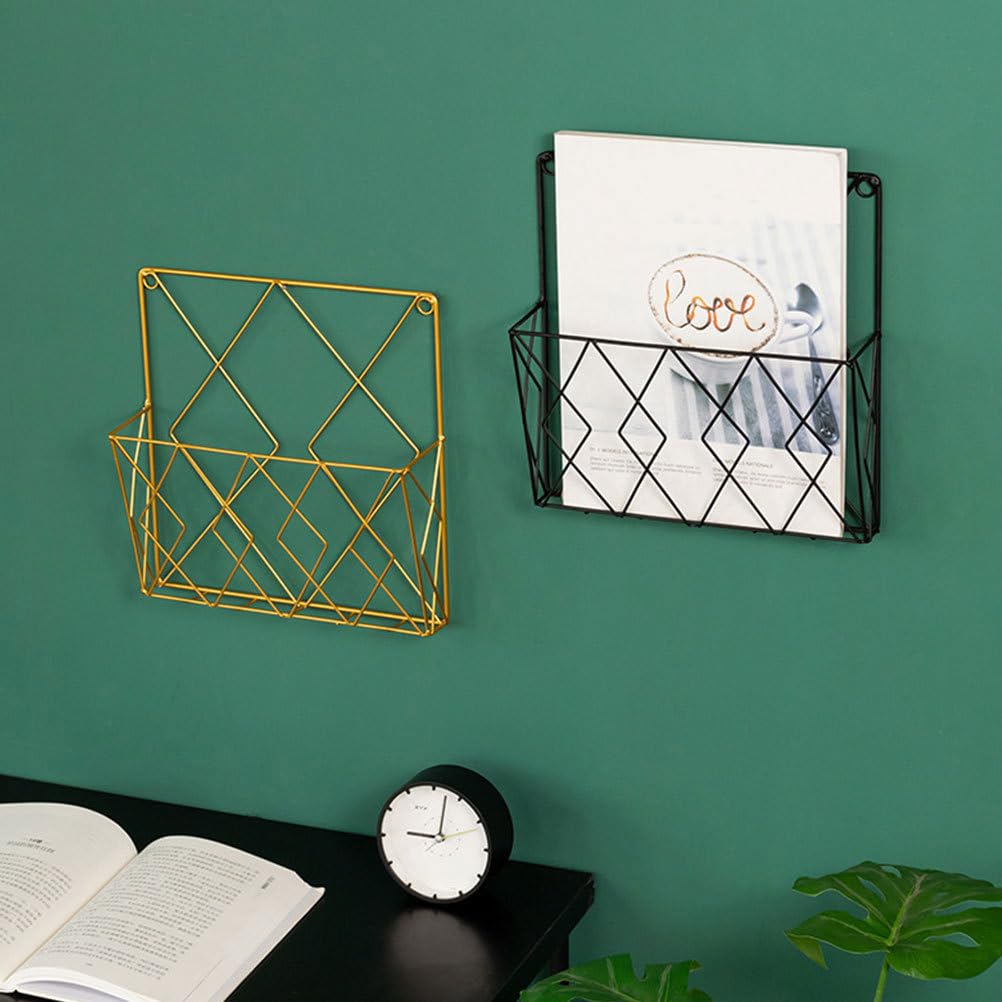 PRETYZOOM Wall Mounted Magazine Holder - Metal Wall Hanging File Folder Rack & Book Shelf Organizer - Space Saving Storage Bin for Home Office (25x3x26cm) - Perfect for Living Room, Bedroom, Study & Workspace Organization
