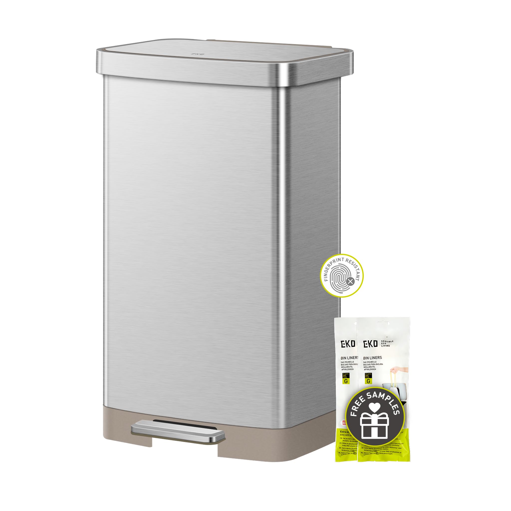 EKO Hudson Matte Stainless Steel 20 Gallon Step Trash Can with Rear Storage Compartment - 75L Kitchen Garbage Bin for Home, Office & Restaurant Use