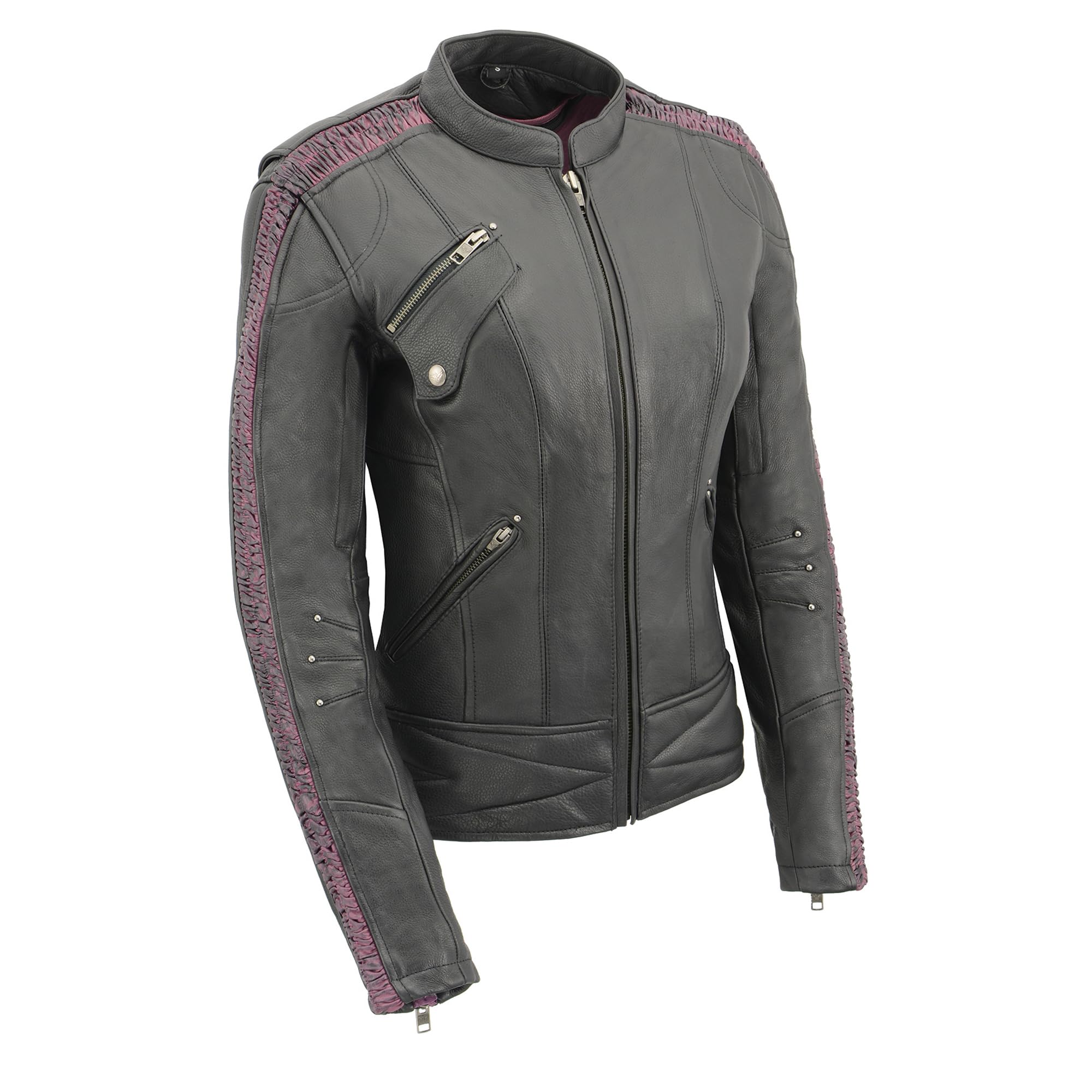 Milwaukee Leather Women's Black Purple Fuchsia Racer Jacket with Phoenix Studs & Embroidery MLL2570 - Perfect for Motorcycle Riding, Biker Events & Fashion Statement