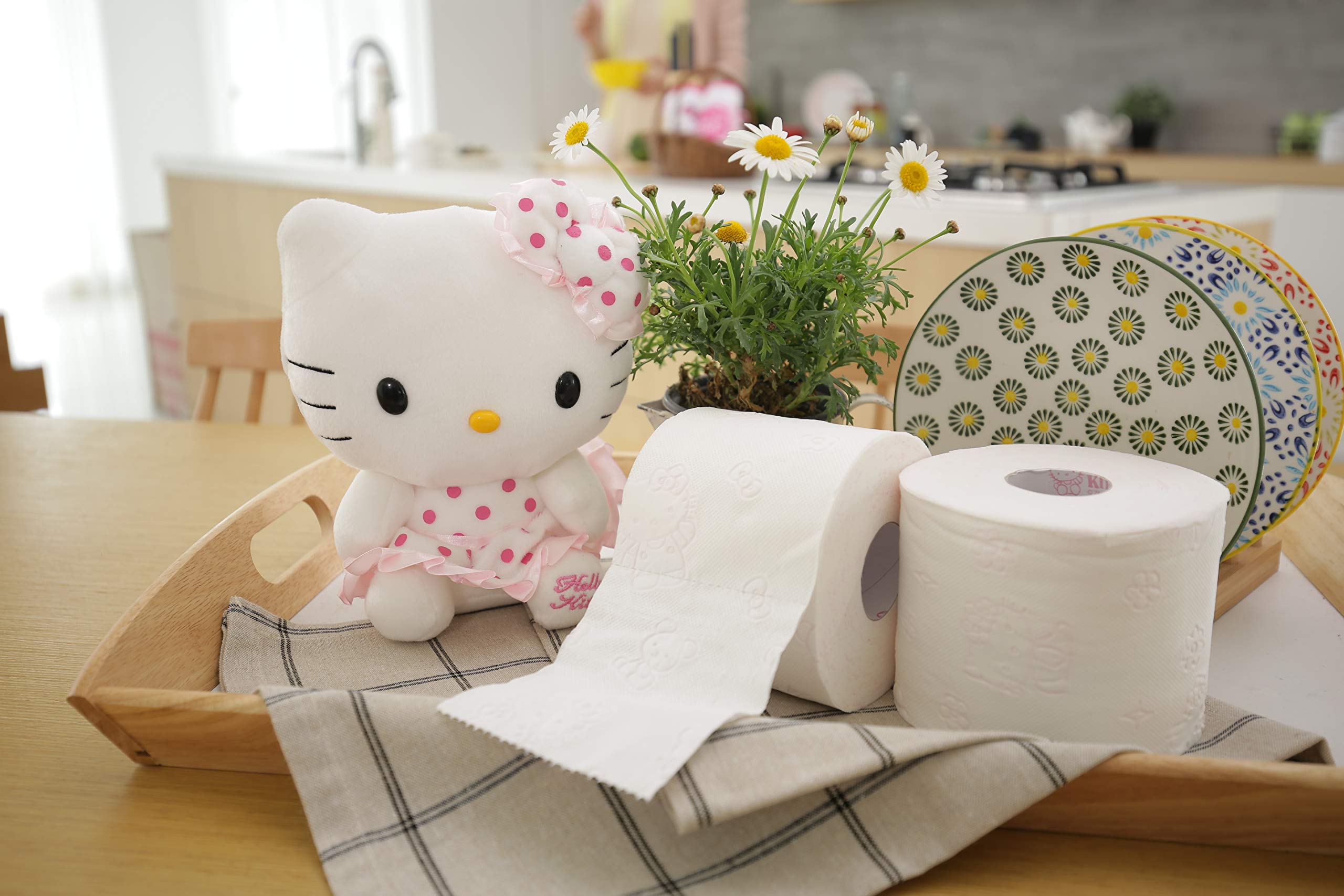 Hello Kitty Forest Green Toilet Paper - 100% Natural Wood Pulp, 3-Ply Ultra Soft, 24 Rolls (2 Packs of 12) - Cute Bathroom Tissue for Kawaii Home Decor, Kitty Lover Gift & Japanese Style Toilet Paper Holder Accessory