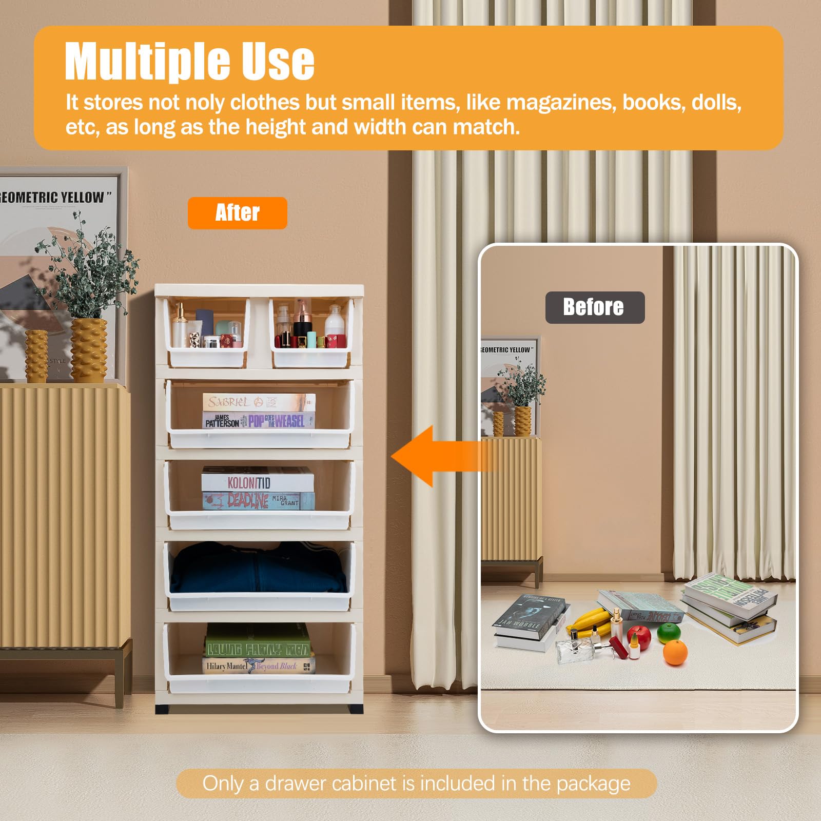 6-Drawer Plastic Storage Dresser with Wheels - Kids Bedroom Organizer, 19.7