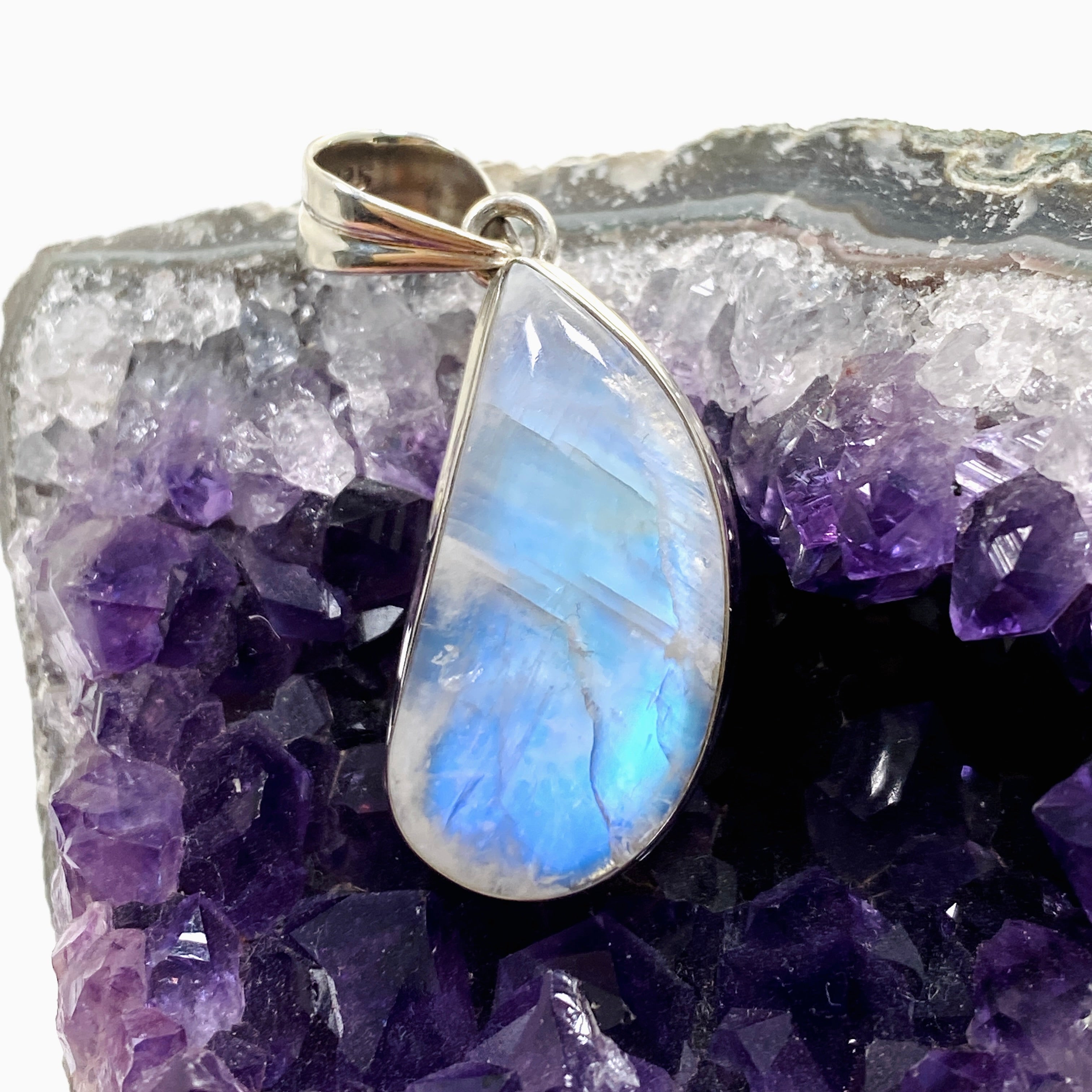 Natural Moonstone Freeform Cabochon Pendant Necklace - Handmade Silver Jewelry for Women - Perfect for Boho Style, Meditation & Spiritual Healing
