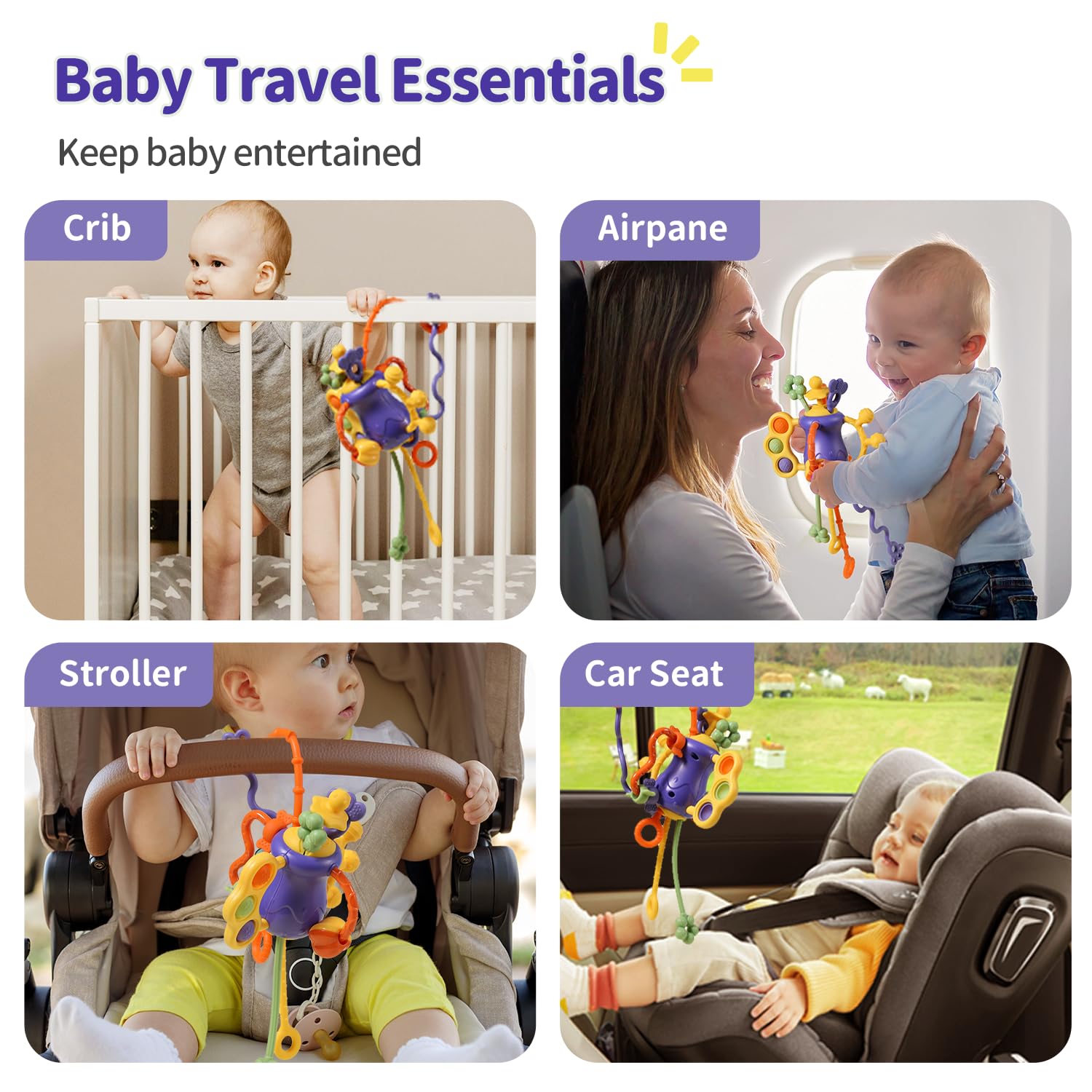 Baby Travel Essentials: Airplane Toys for 6-12 Months, Car Seat Teether Mittens with Rattle, Sensory Toys for 1 Year Old Boys & Girls, Easter Basket Stuffers, Autism-Friendly Toddler Toys for Home & On-the-Go