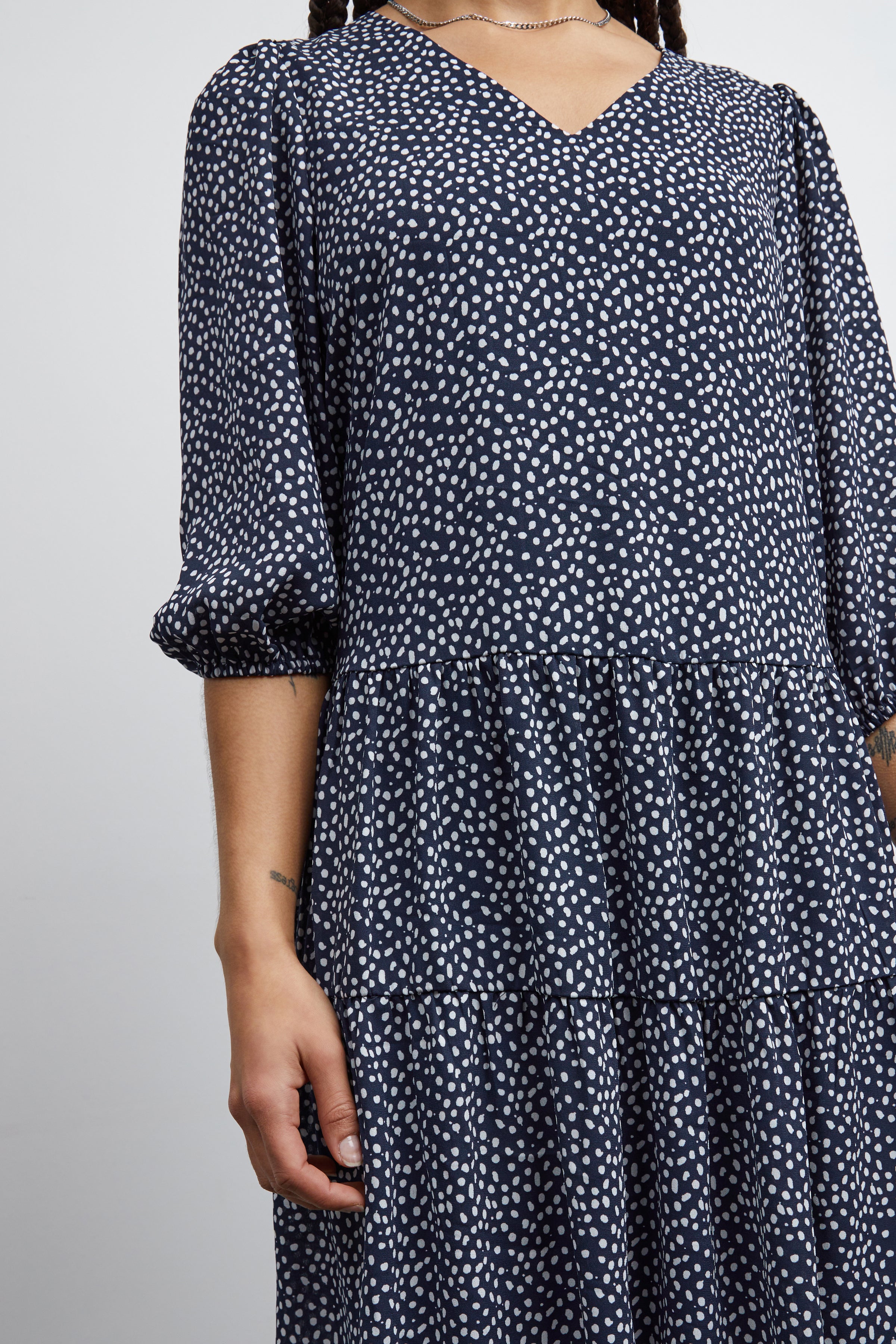 Luma Polka Dot Smock Dress in Navy Blue - Stylish & Comfortable Casual Wear for Women, Perfect for Summer Outings, Beach Trips, and Brunch Dates