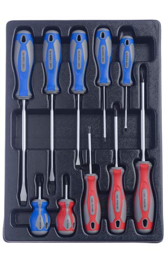 KING TONY 931110MR 10-Piece Screwdriver Set for Tool Trolley - Professional Grade Screwdrivers for Mechanics, DIY & Automotive Repair (Workshop, Garage, Home Use)